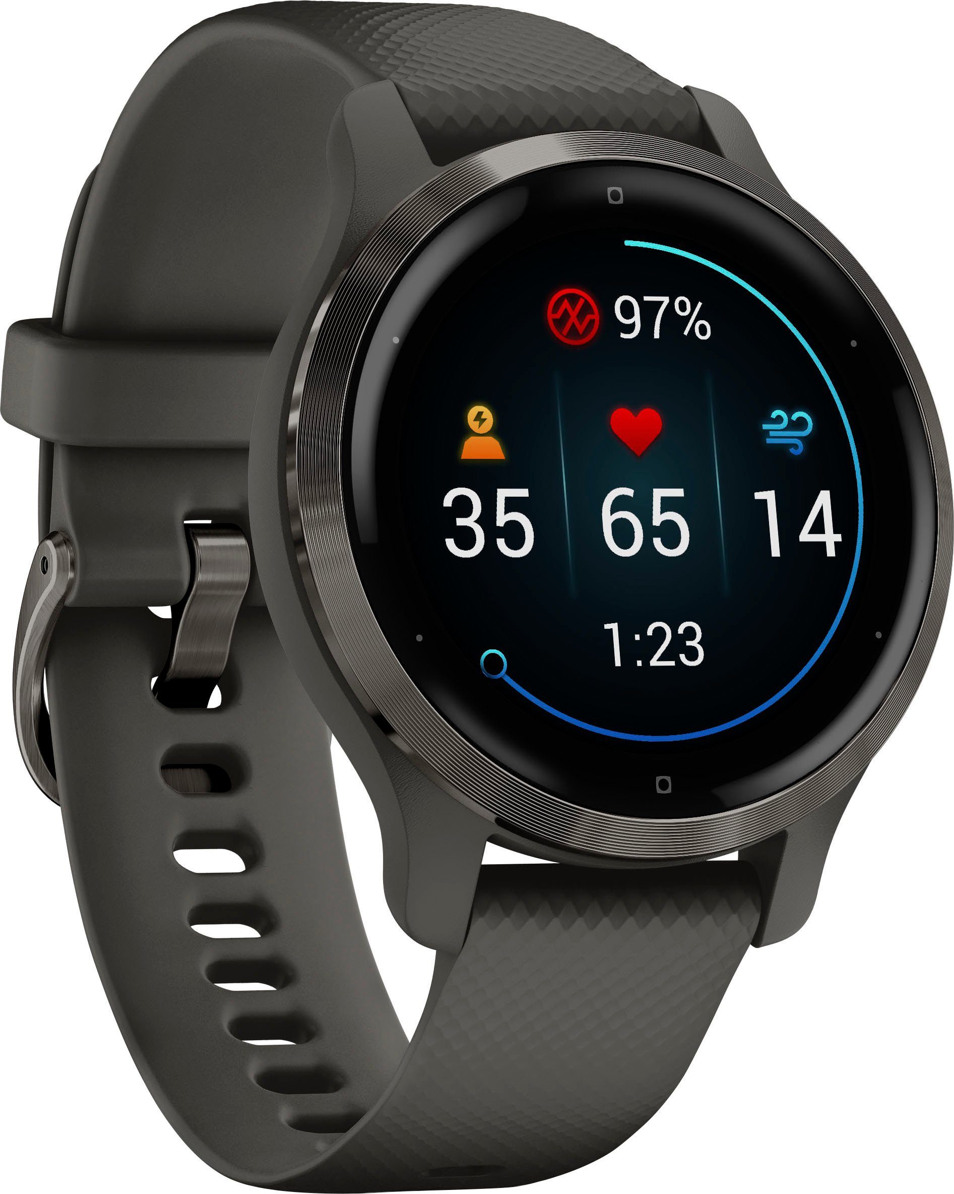 Garmin Venu 2S Smartwatch (2,8 cm/1,1 Zoll), 25 vorinstallierten Sport-Apps dunkelgrau | dunkelgrau