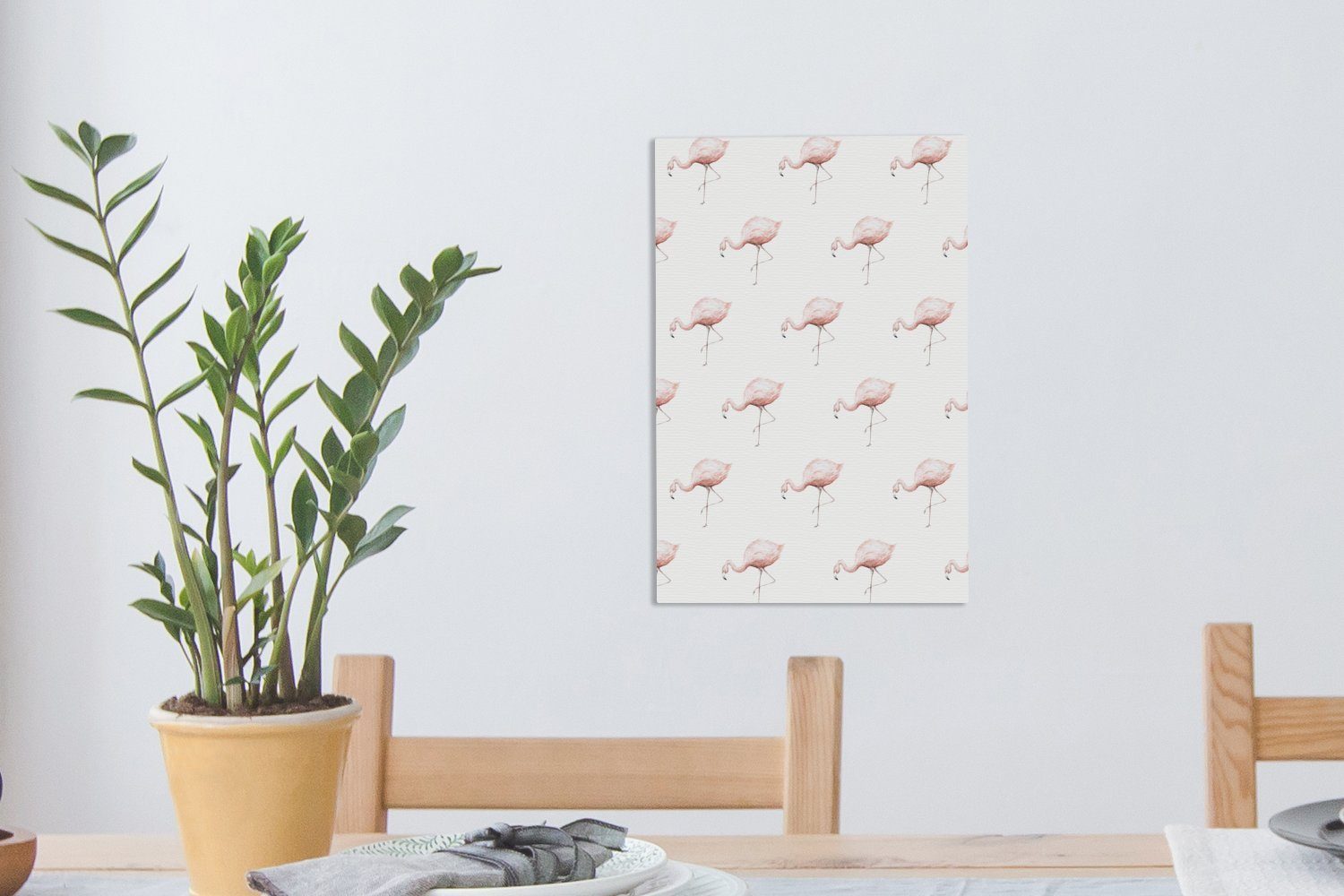 OneMillionCanvasses® Leinwandbild Flamingo - inkl. Pastell cm 20x30 bespannt (1 Gemälde, Muster, Zackenaufhänger, St), Leinwandbild fertig 