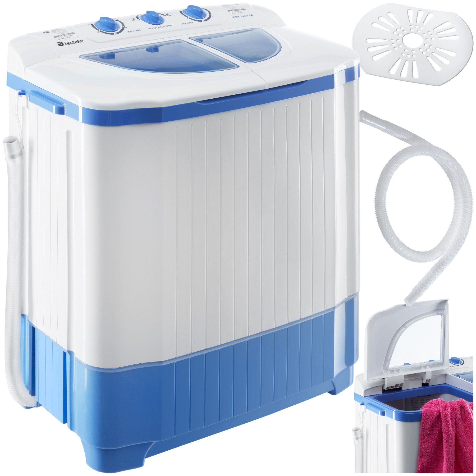 tectake Wäscheschleuder Mini-Waschautomat - 2 in 1 Waschen und Schleudern, 358 U/min, 4,50 kg, wasser- und energiesparend