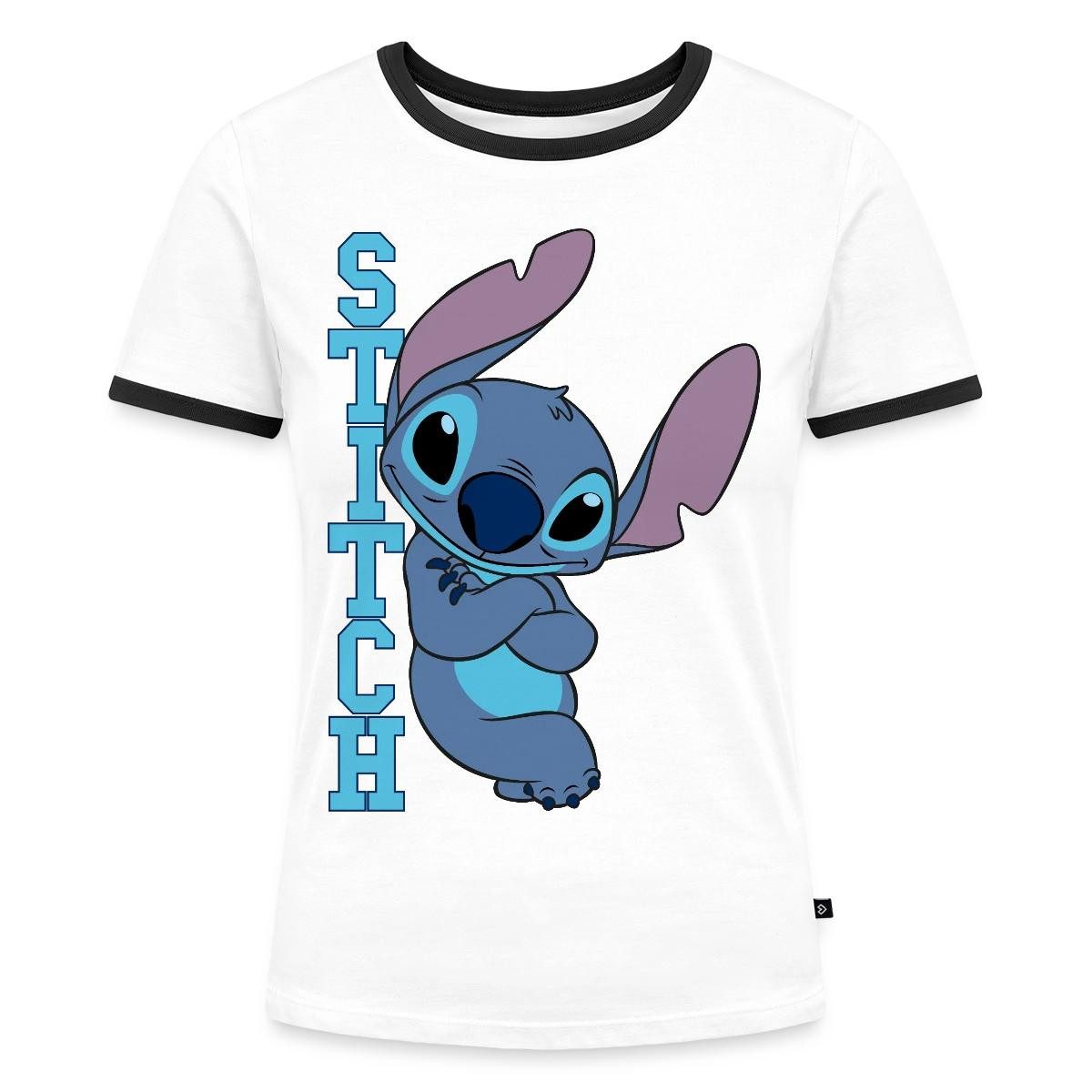 Spreadshirt T-Shirt Lilo & Stitch, Stitch Mit Schriftzug Frauen Kontrast T-Shirt (1-tlg)