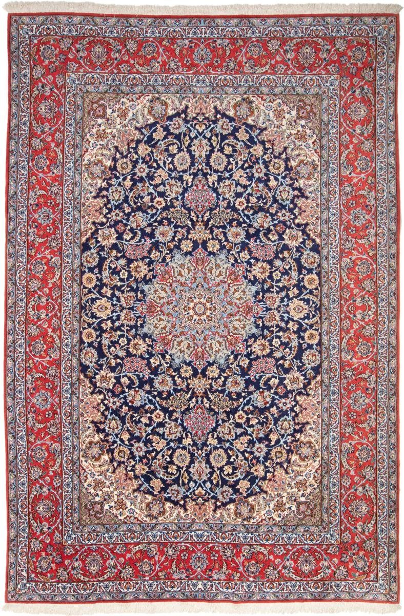Orientteppich Isfahan Seidenkette 201x309 Handgeknüpfter Orientteppich, Nain Trading, rechteckig, Höhe: 6 mm