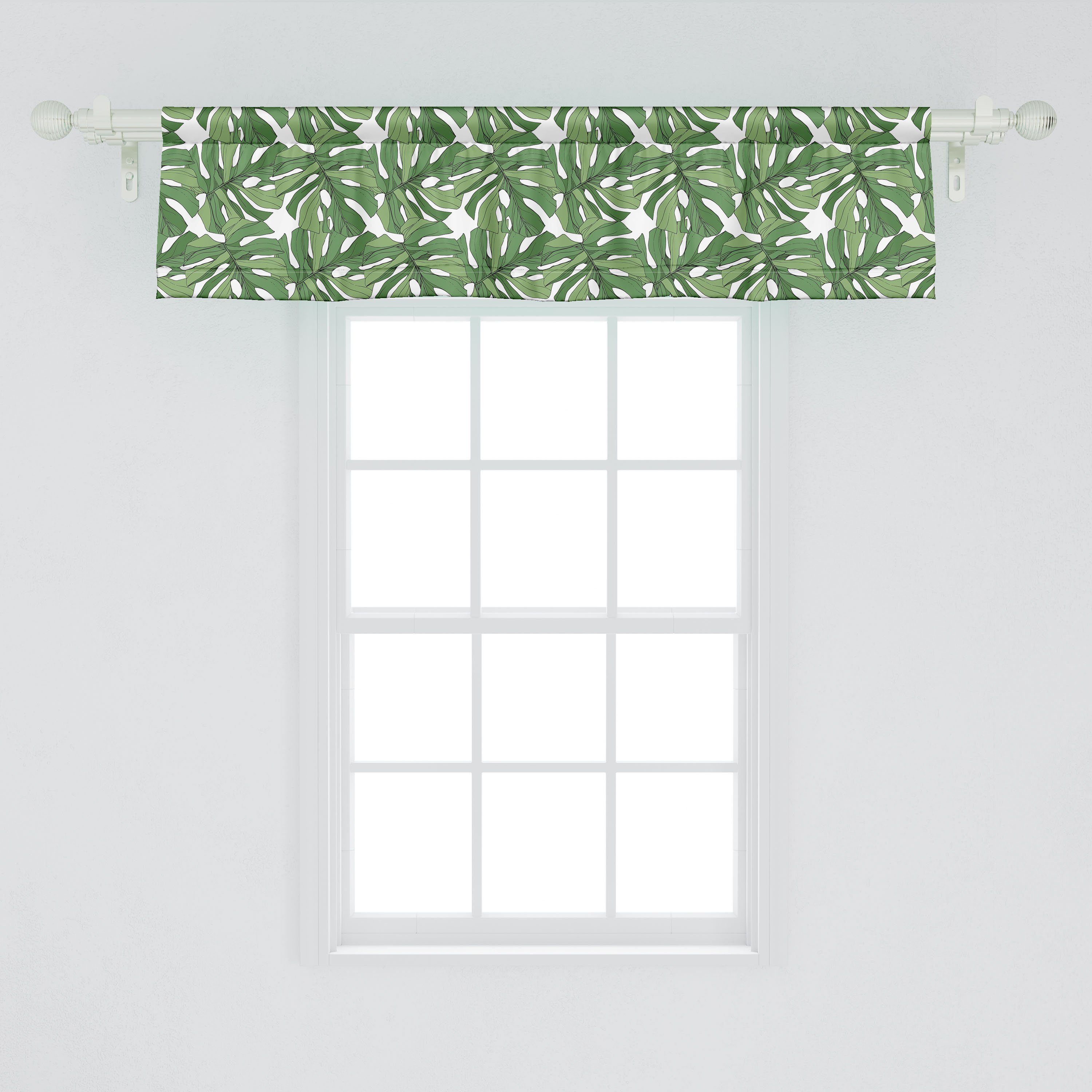 Scheibengardine Vorhang Volant für Küche Stangentasche, Abakuhaus, Dschungel-Laub Schlafzimmer Strand-Baum-Blätter mit Microfaser, Dekor