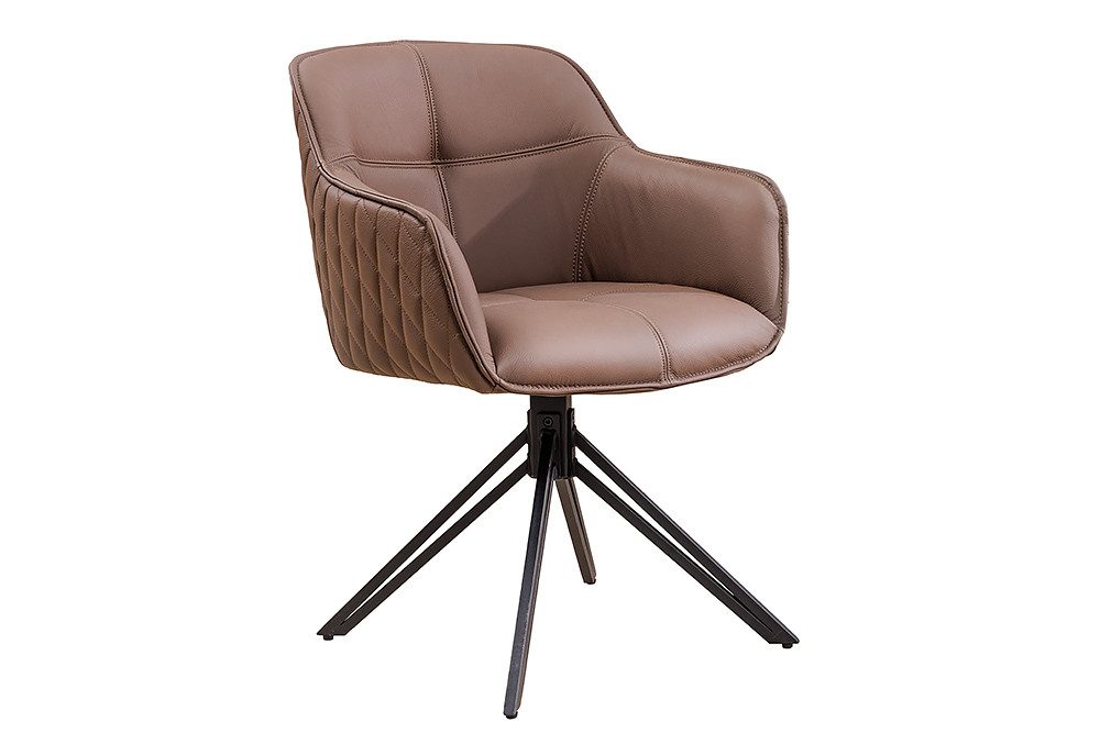 riess-ambiente Polsterstuhl EUPHORIA braun/schwarz – Echtleder, drehbar, Metall-Füße, mit Armlehne (Einzelartikel, 1 St), mit 180° Drehfunktion und Autoreturn – ideal für elegante Esszimmer