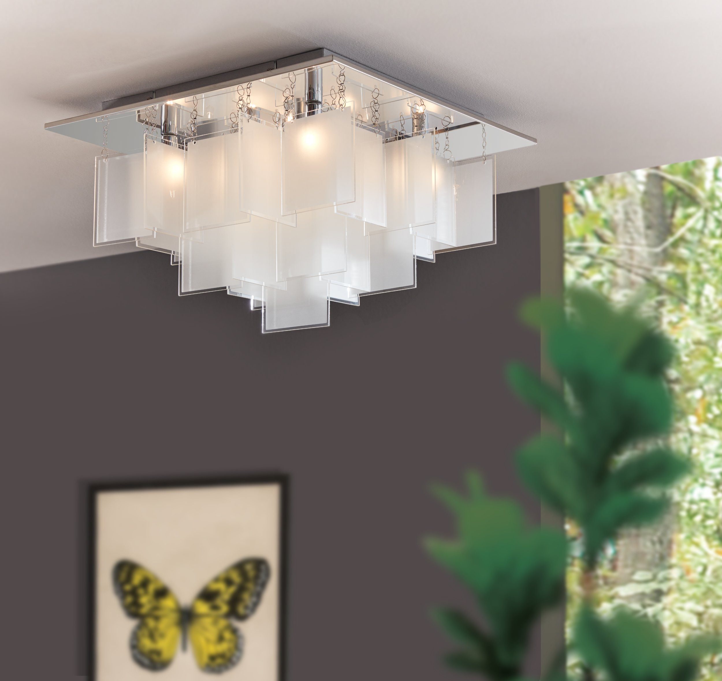 EGLO LED Deckenleuchte Condrada 1, Leuchtmittel inklusive, LED-Deckenleuchte Chrom/Glas 1640lm 2700lm - Condrada 1