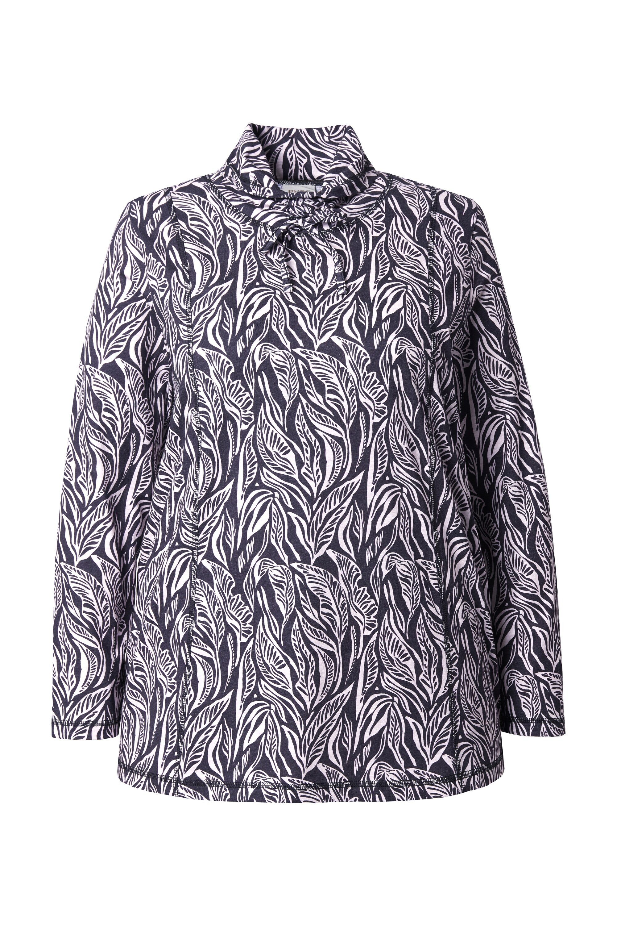 Ulla Popken Longshirt Shirt Blätter Stehkragen günstig online kaufen
