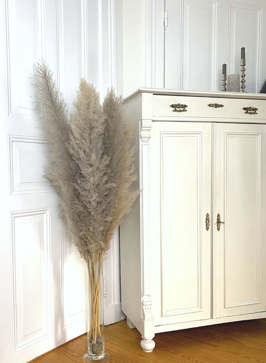 Trockenblume Pampasgras groß Deko 110 cm lang 3 Stück Trockenblumen groß Boho Deko, Nina-Maria's Deko Gold