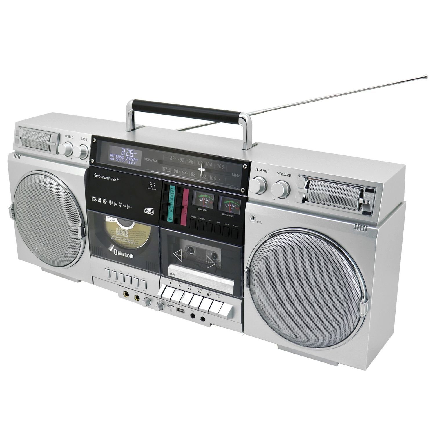 DAB+ Soundmaster MP3 tragbarer USB SCD1980SI CD Kassettenrecorder Ghettoblaster Boombox