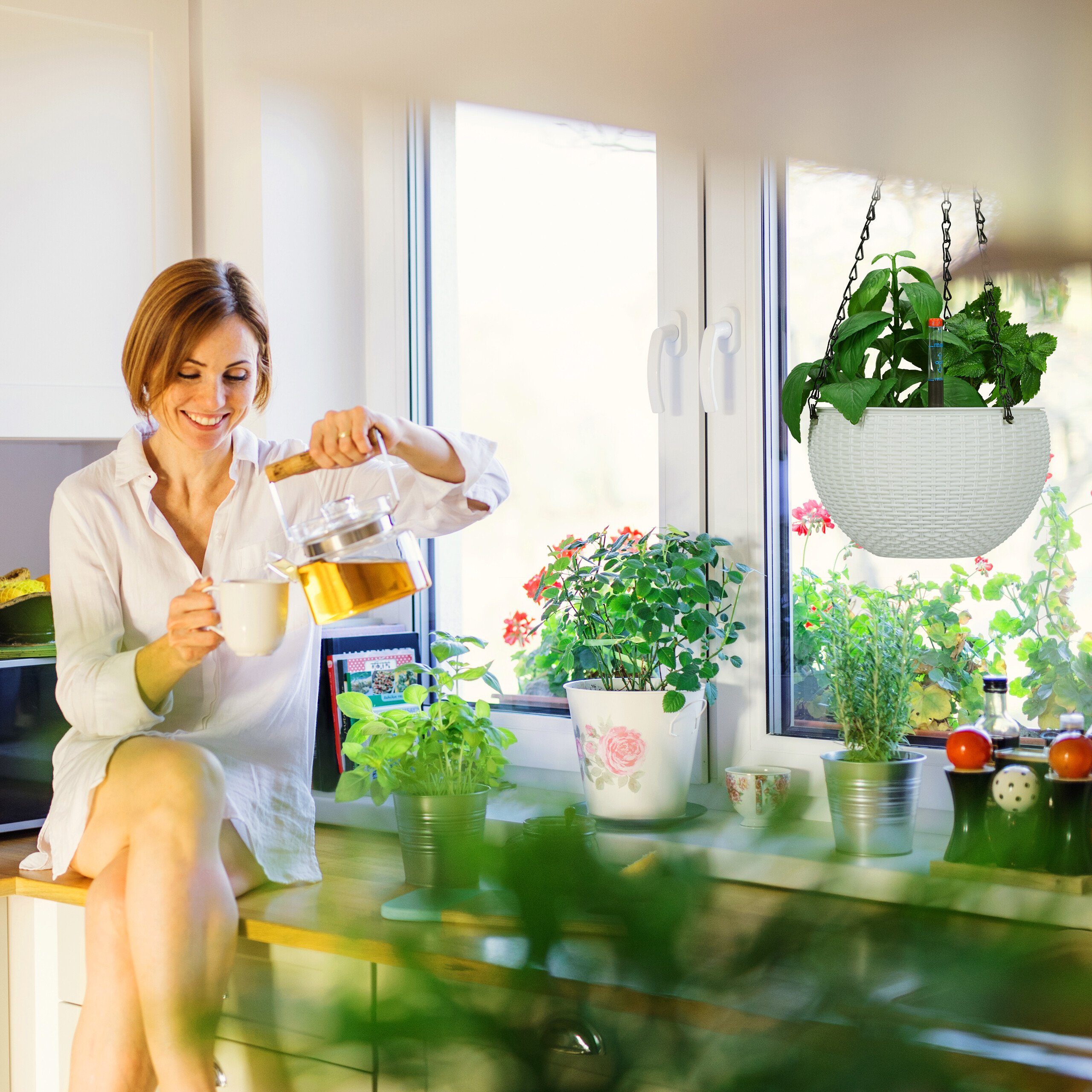 relaxdays Blumenampel mit Wasserspeicher 2er Set