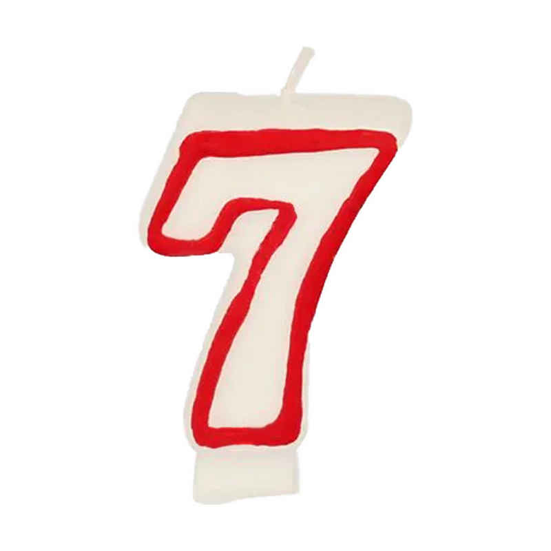 PAPSTAR Geburtstagskerze Zahlenkerze 7,3 cm weiß "7" mit rotem Rand (Stück, 1-tlg., Zahlenkerze), Geburtstagskerze Geburtstagstorte Tortendekoration Kuchendekoration
