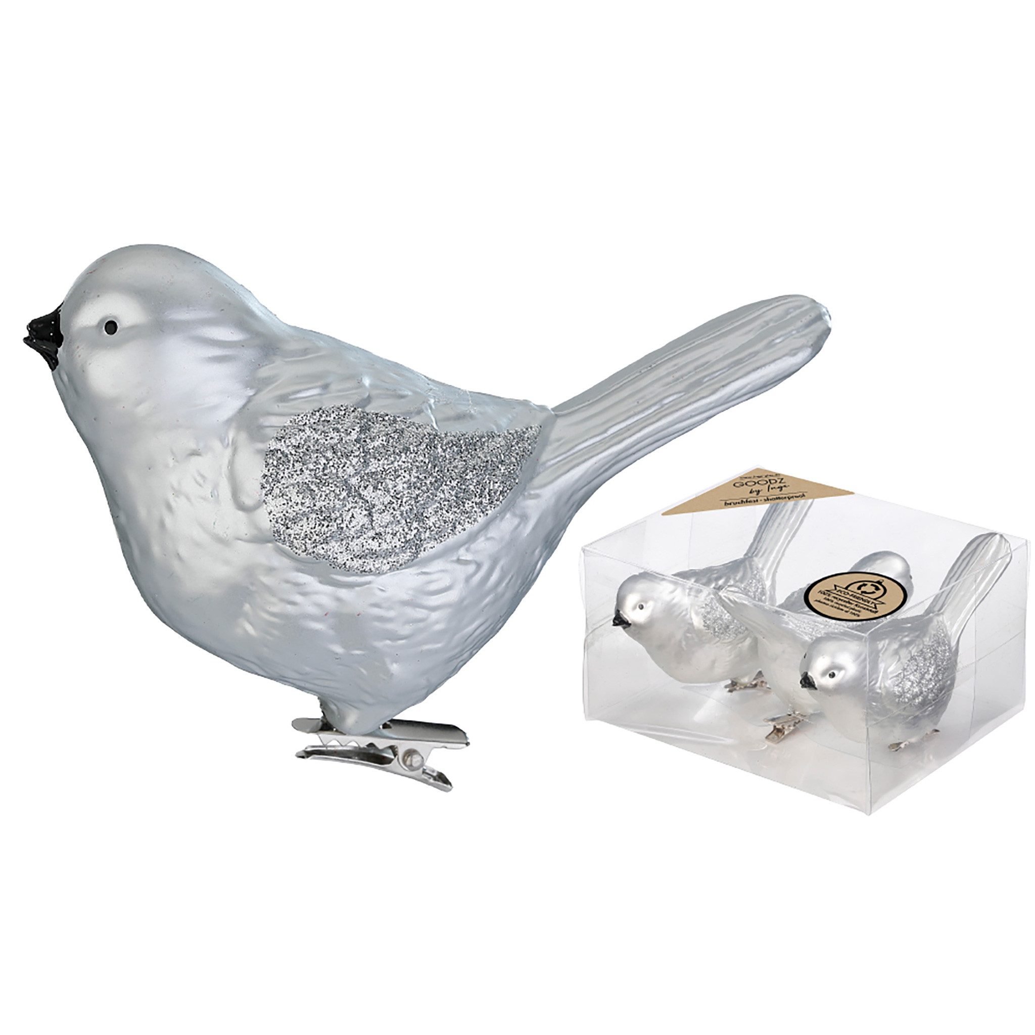 MAGIC by Inge Christbaumschmuck, Christbaumschmuck Kunststoff Vögel auf Clip 3er Set Winter Silver