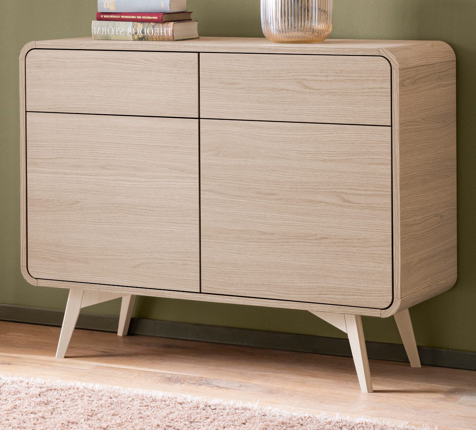 Furn.Design Kombikommode Elverum (Sideboard in Eiche Natur, 2 Türen / 2 Schubkästen, 108 x 84 cm), mit Push-To-Open-Funktion