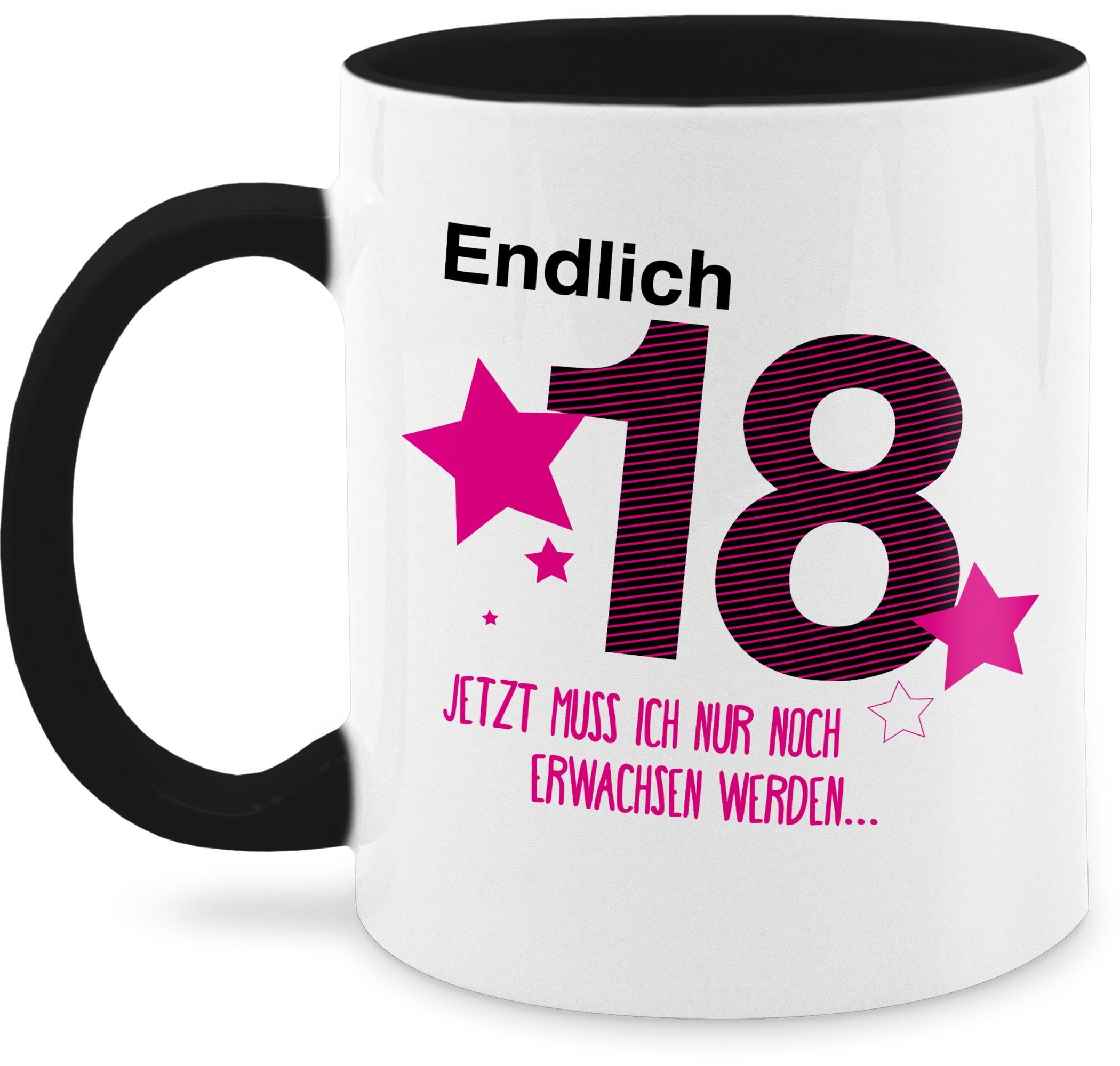 Shirtracer Tasse Endlich Achtzehn, Keramik, 18. Geburtstag Tasse 2 Schwarz