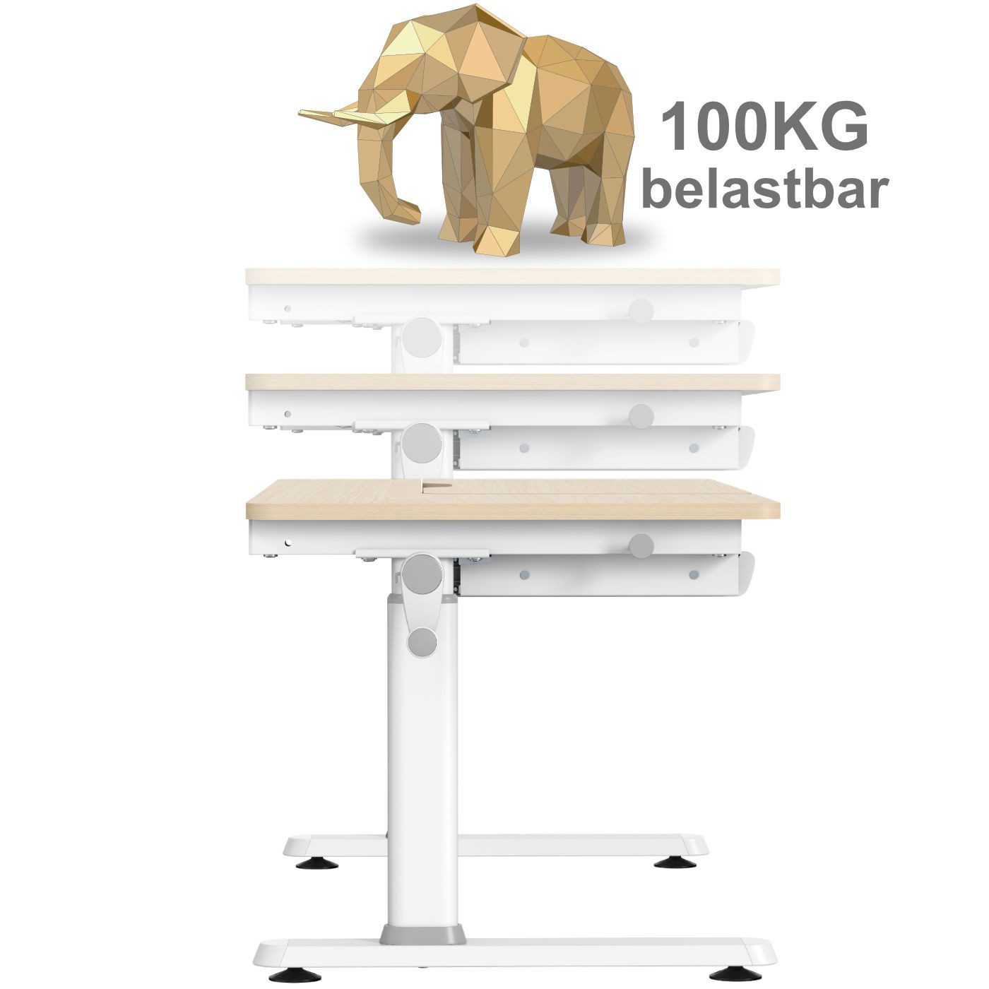 HOKO Kinderschreibtisch höhenverstellbar 54-76 cm, ergonomischer Schreibtisch (für Kinder & Jugendliche, 120x60 cm, neigbare Tischplatte mit Schubladen, stabil & belastbar bis 100 kg, Weiß, Holzfarben)