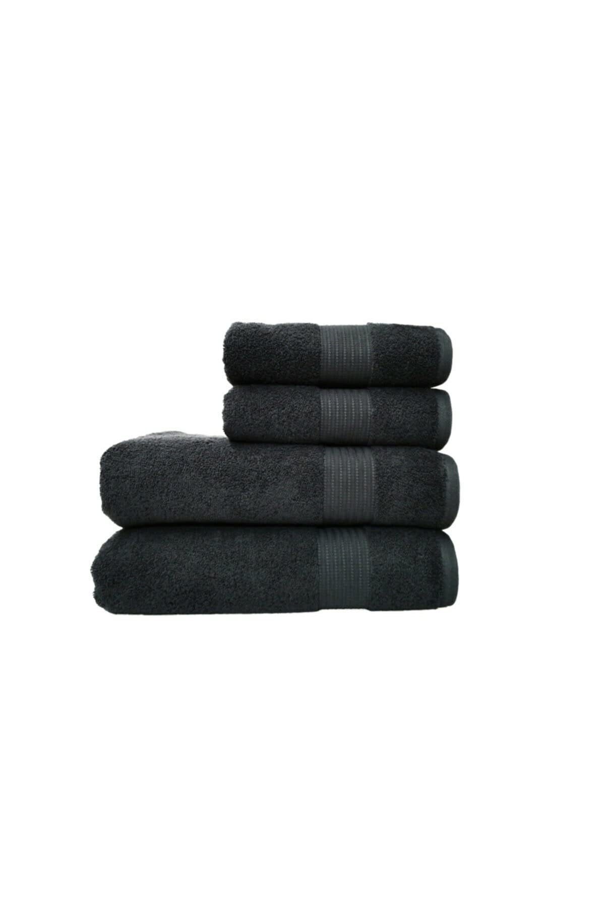 4 Handtuchset, schwarz Stück, Furni24 Handtuch Set