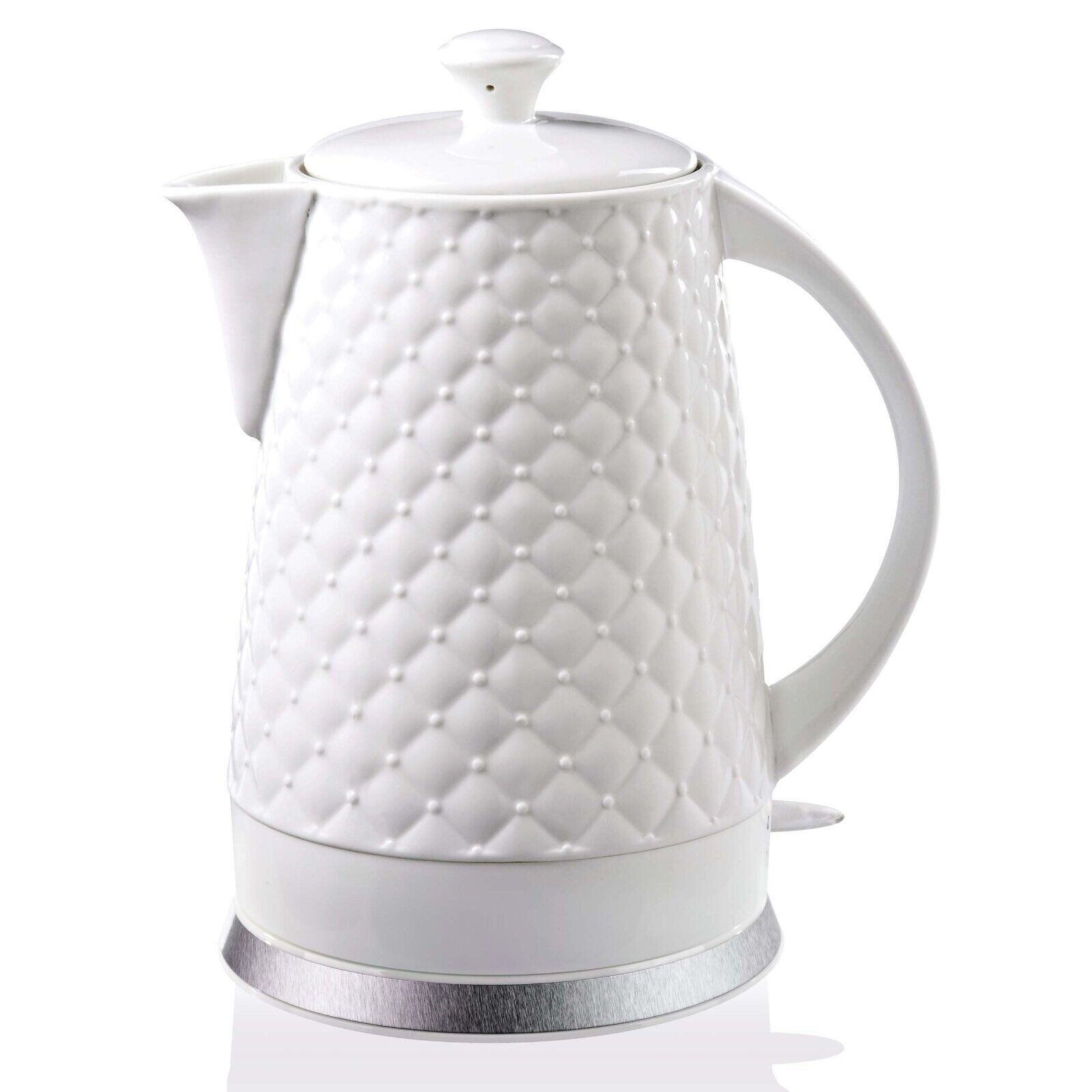 Wasserkocher elektrisch, aus Keramik, Teekessel 1,8 L, 1500W, weiß, Gesteppt-Design
