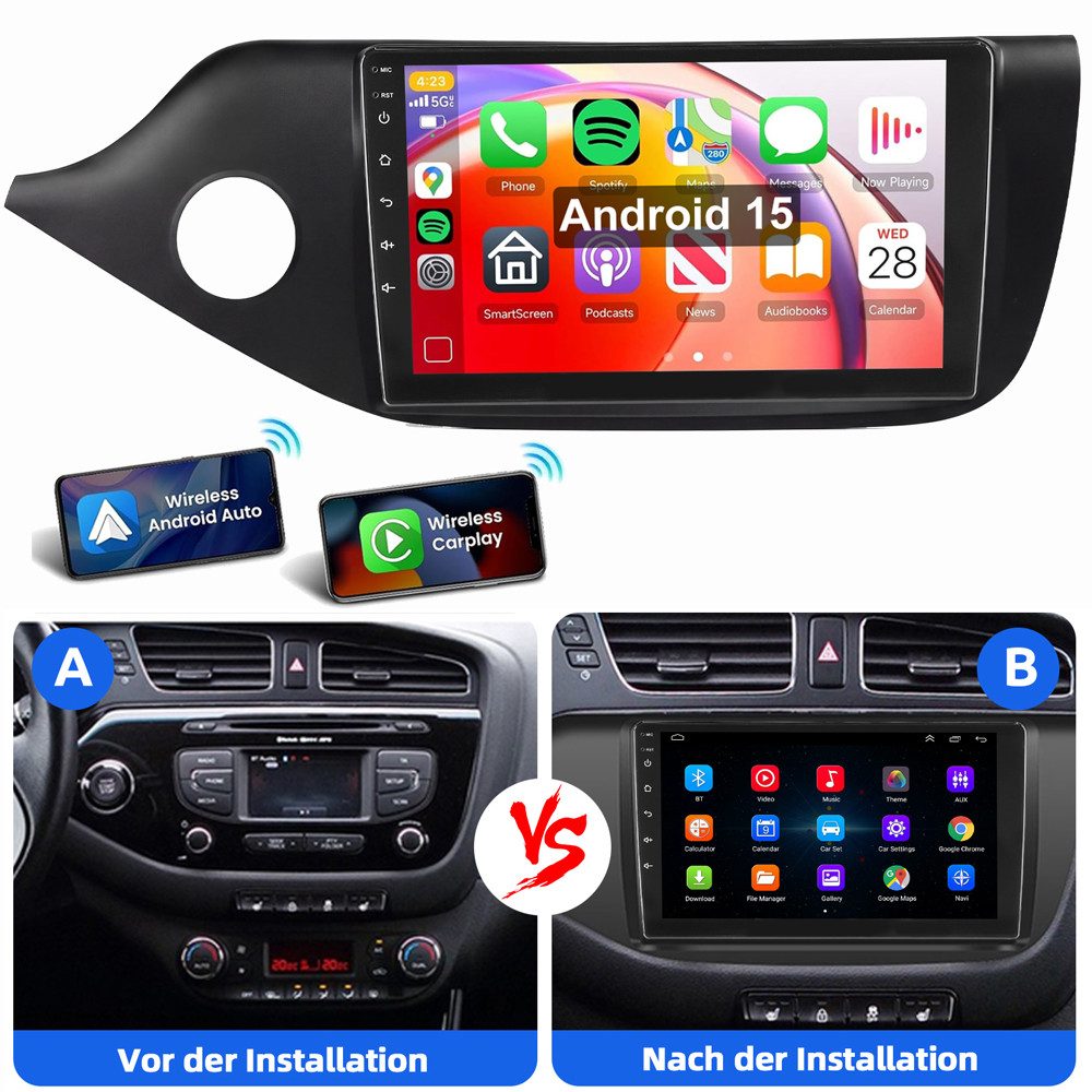 ESSGOO 9" Für KIA Cee'D JD 2012-2017 Android 15 GPS Autoradio WiFi Autoradio (RDS, Digitalradio (DAB), FM, AM, Apple Carplay Android Auto 4G LTE SWC BT GPS)