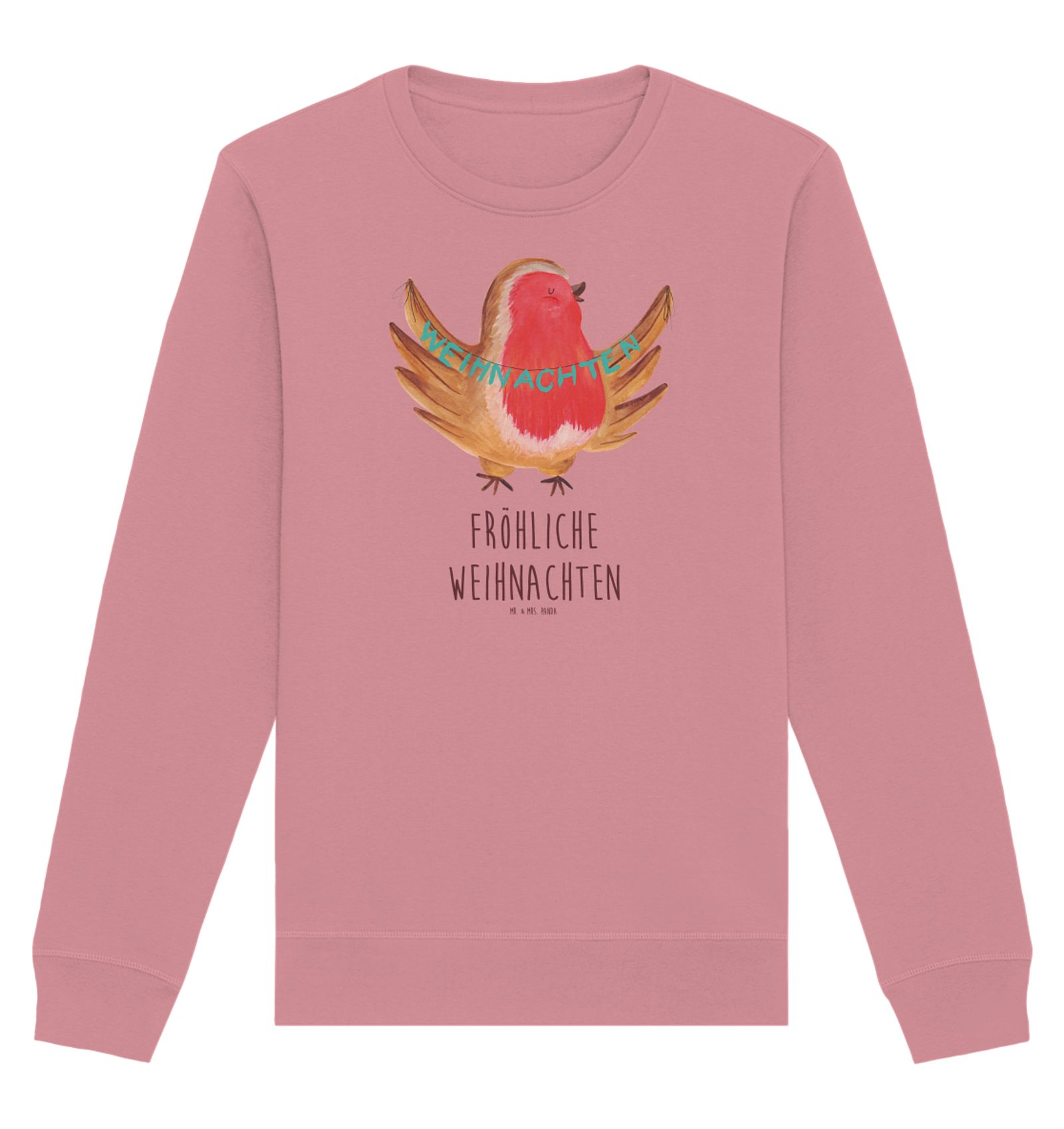 Longpullover Rotkehlchen Weihnachten Größe S - Canyon Pink - Geschenk, Unisex, Wei