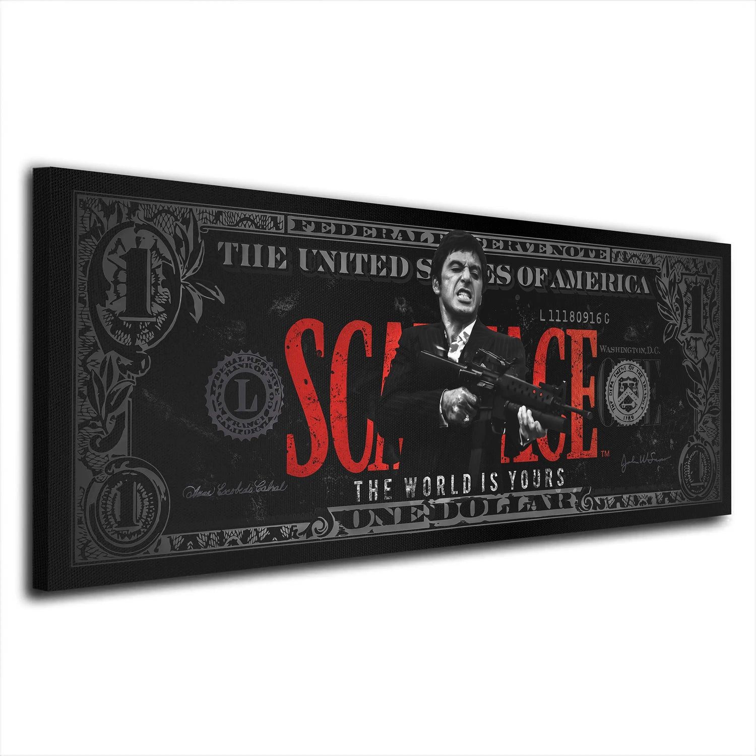 Artedinoi Leinwandbild Motivation Dollar Zitat, Scarface Leinwandbild Wandbild Kunstdruck XL, Dollar mit Gangster-Zitat