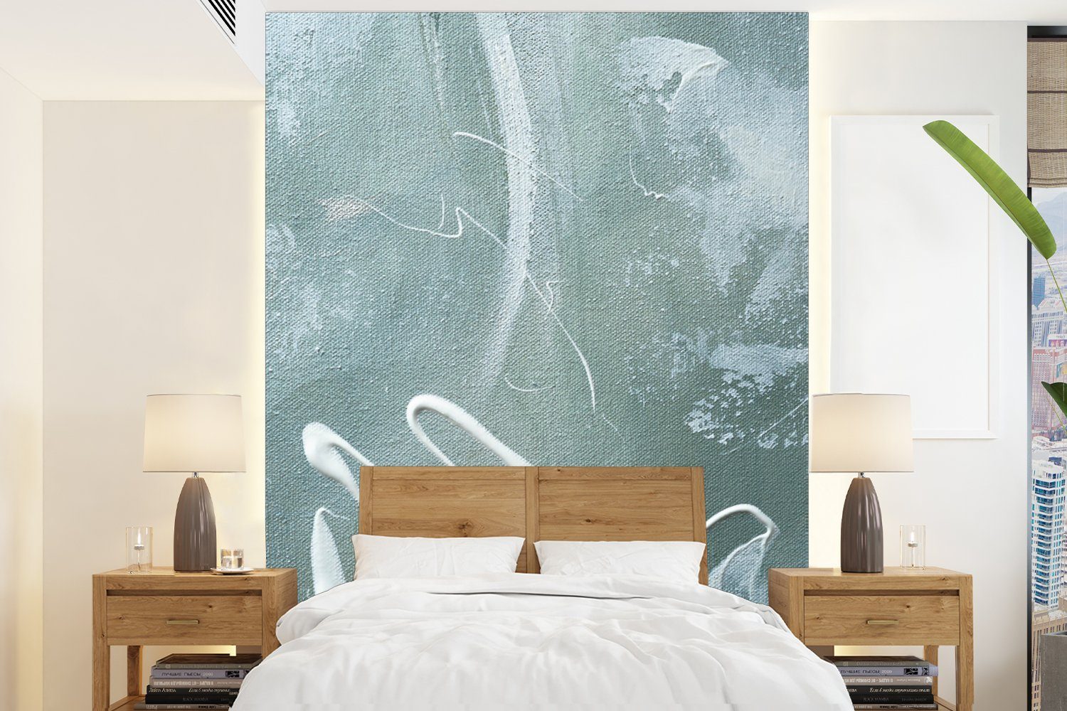 MuchoWow Fototapete Grün - Weiß - Farbe - Malerei, Matt, bedruckt, (4 St), Montagefertig Vinyl Tapete für Wohnzimmer, Wandtapete