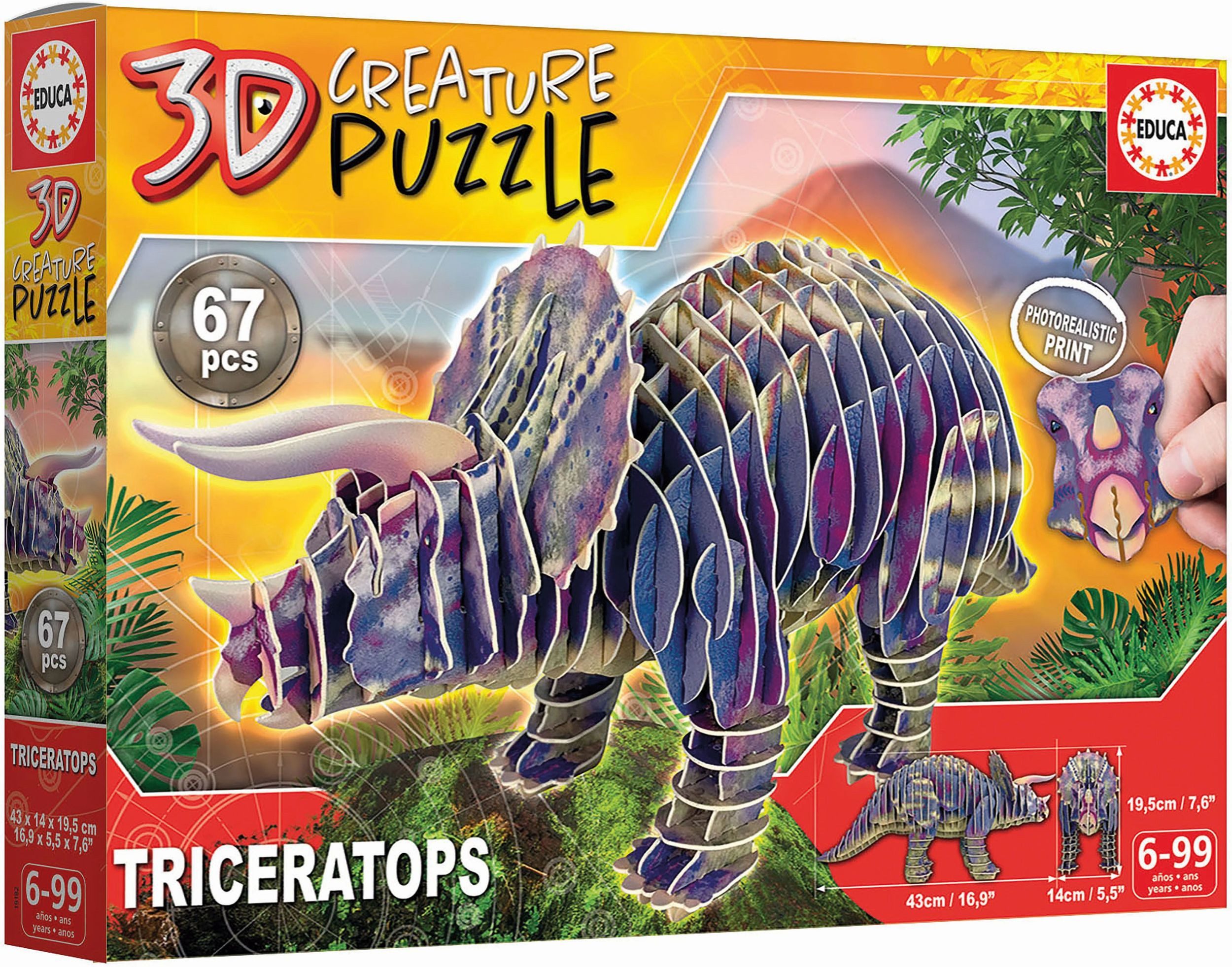 Educa Puzzle 3D Triceratops 67 Teile Puzzle, Puzzleteile
