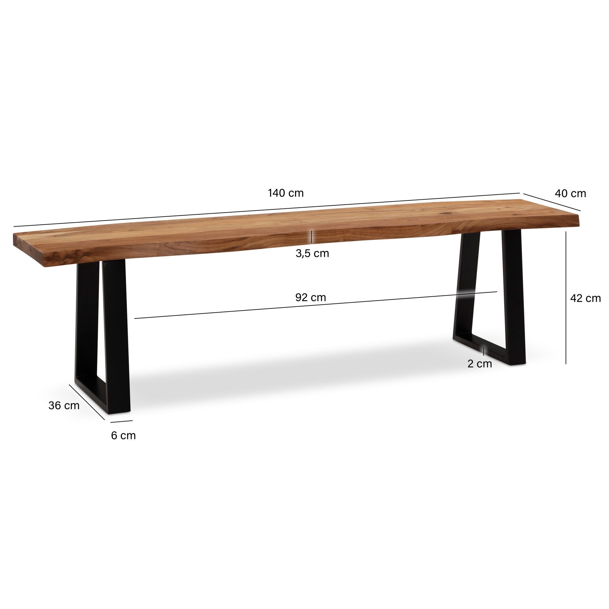 FINEBUY Essbank FB68388 Esszimmerbank Sitzbank Akazie Massivholz Baumkante (Akazie Massivholz 140x40x45,5 cm, Baumkante Modern), Esszimmerbank Baumstamm, Sitzbank Esszimmer Holz