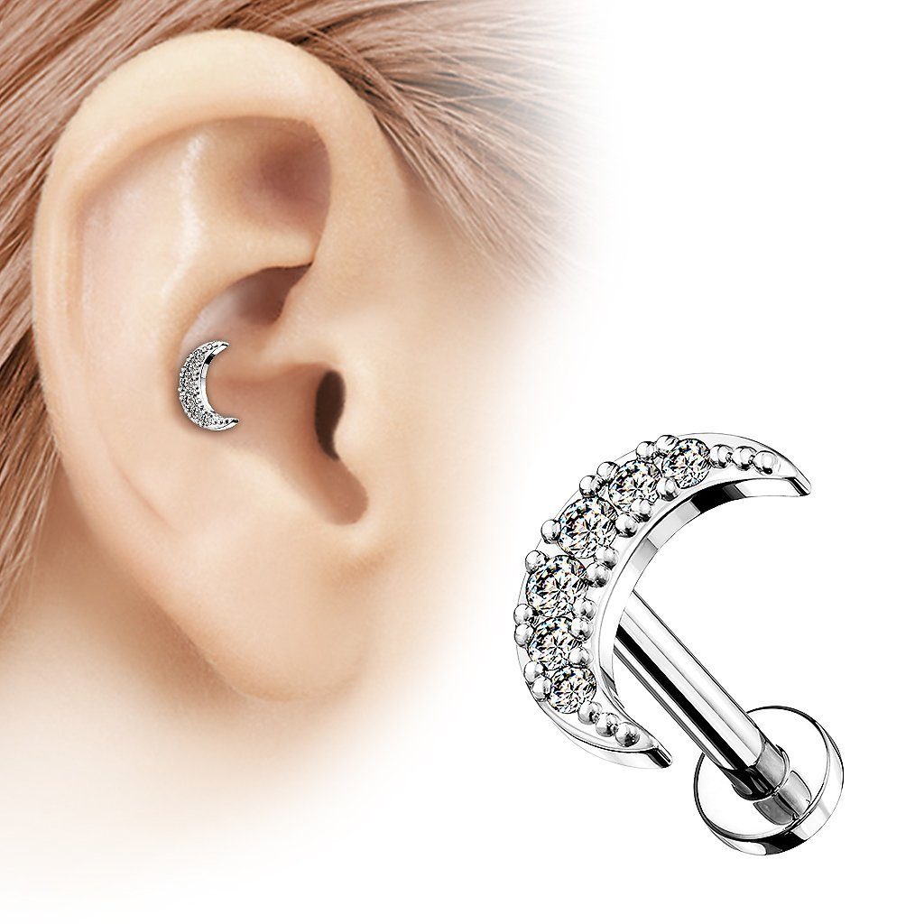 Taffstyle Piercing-Set Ohr Tragus Knorpel Lippen Labret Kristall Halbmond, günstig online kaufen