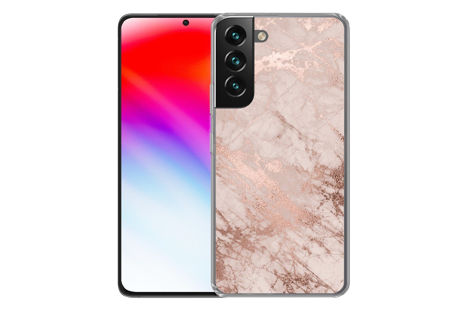 MuchoWow Handyhülle für Samsung Galaxy S22 Plus Marmor - Rosa - Luxus - Marmoroptik - Glit, Phone Case, Silikon, Schutzhülle Dünn