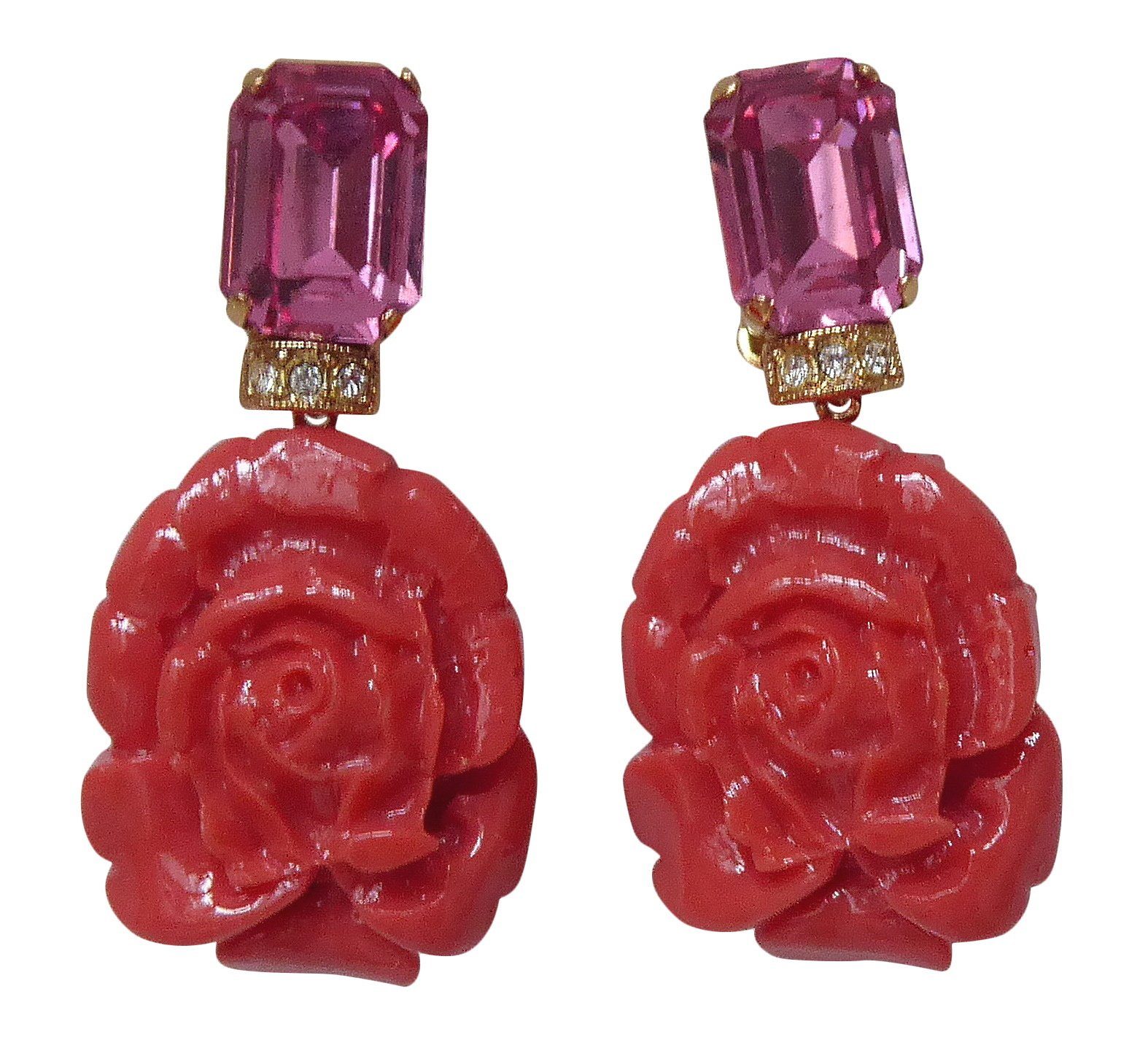 Mugello Paar Ohrclips Fleur Clips pink-koralle Rosen-Form schönes Geschenk auffällig, made in Germany Designer JustWin, Statementohrringe