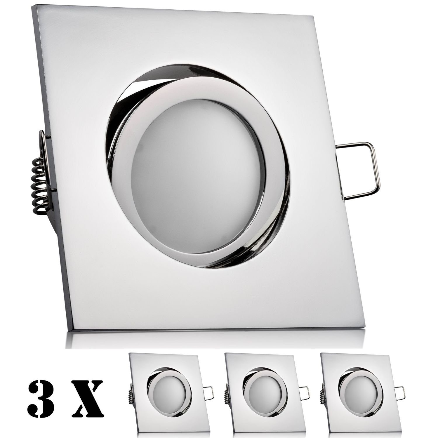 LEDANDO LED Einbaustrahler 3er LED Einbaustrahler Set Chrom mit LED GU5.3 / MR16 Markenstrahler v