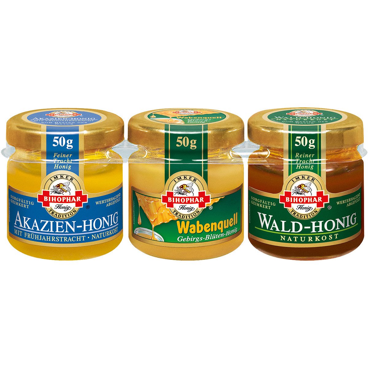 BIHOPHAR Honig, Bihophar Frühstücks Trio Akazienhonig Waldhonig Gebirgsblüten 3x50g