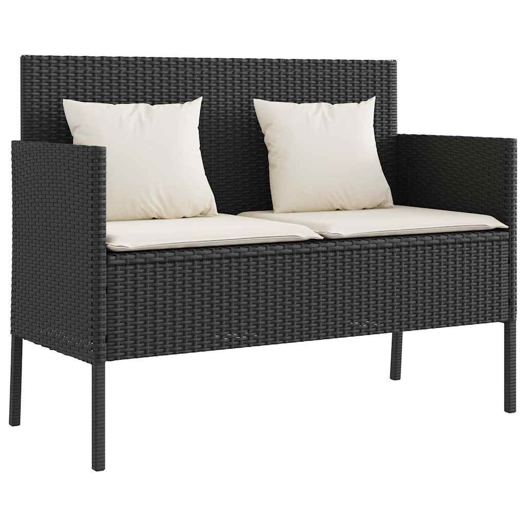 vidaXL Gartenbank Gartenbank mit Kissen Schwarz Poly Rattan (1-St)