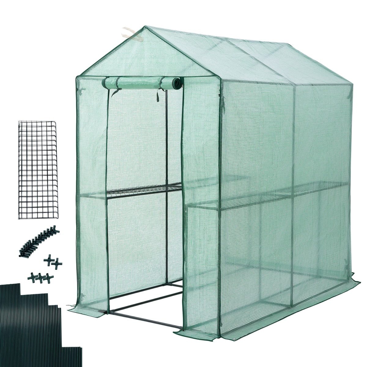 Gardebruk Gewächshaus, Foliengewächshaus 2,23m² 4 Ablagen aufrollbare Tür Treibhaus