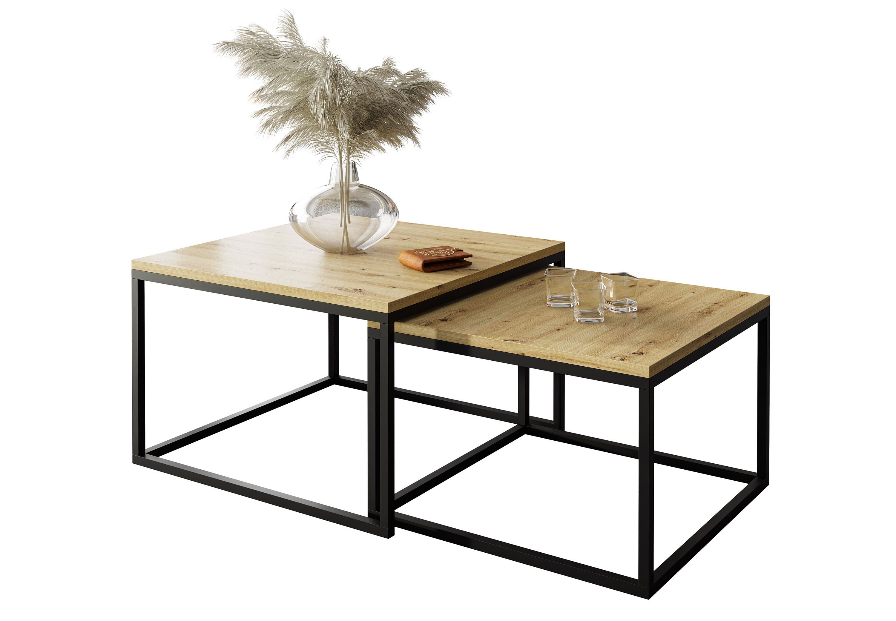 Lookway Couchtisch Yoshi 2in1 mit Tischplatte in natürlicher Holzfarbe (2er-Set), Breite: 70 cm und 60 cm