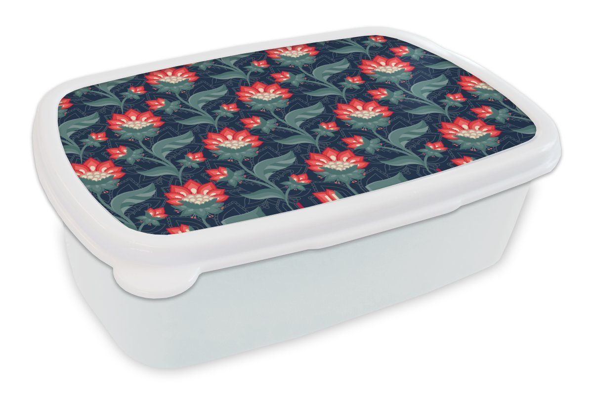 Brotdose, für MuchoWow Rot, Design Lunchbox Kunststoff, Mädchen und und - - Kinder Erwachsene, (2-tlg), Brotbox weiß Jungs Blumen für