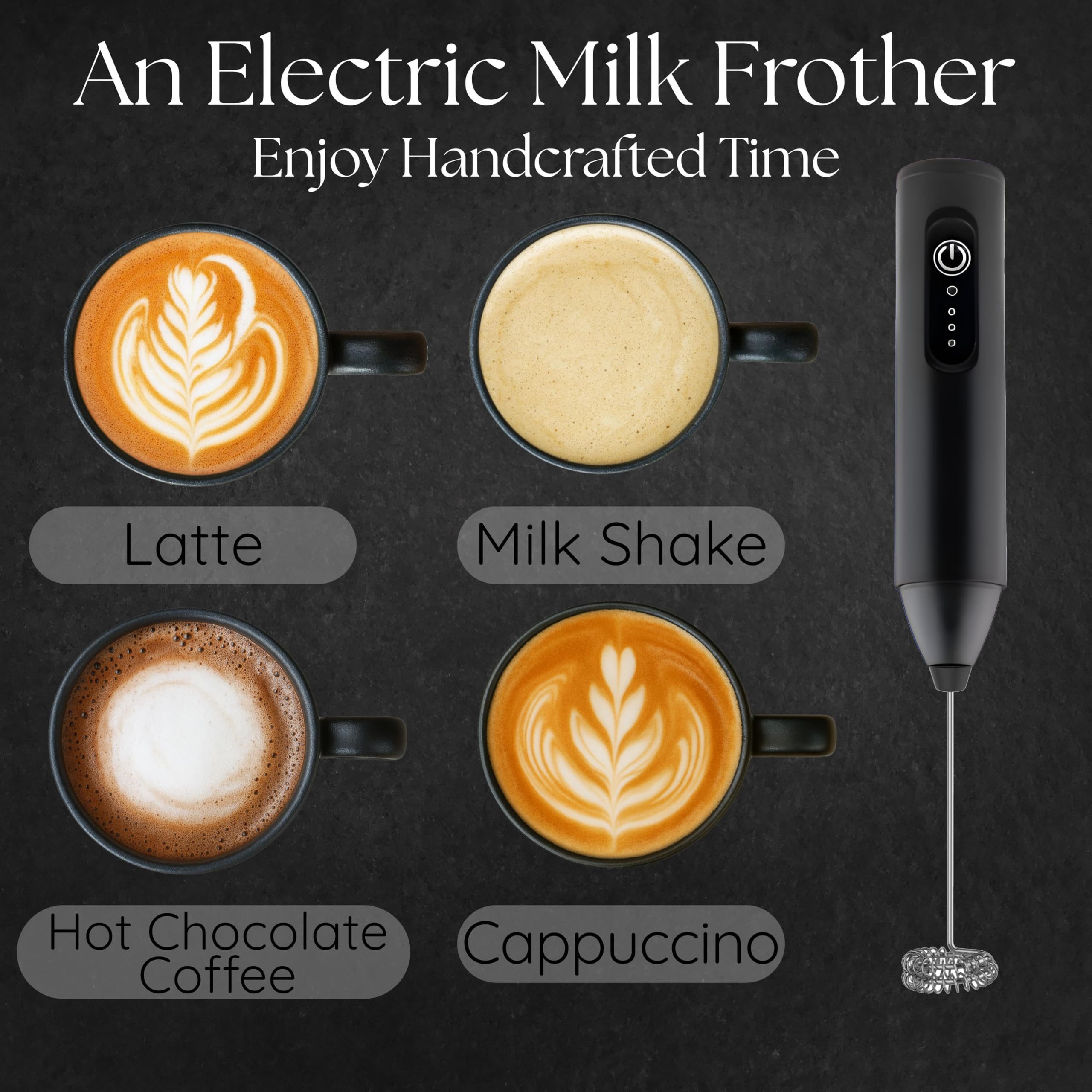 ibettertec Milchaufschäumer Milchaufschäumer Stab/Milchschäumer Elektrisch tragbarer mit Standfuß, Kaffeebesen batteriebetriebener für Latte, Matcha-Tee, Cappuccino