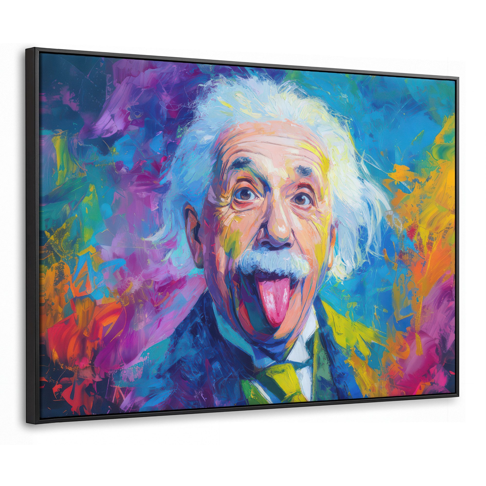 OneMillionCanvasses® Leinwandbild mit Rahmen - Alter Mann - Ausdrucksstark - Farbenfroh, Fotodruck (1 St), Canvas Wandbild, Schattenfugenrahmen, Wanddekoration 80x60cm
