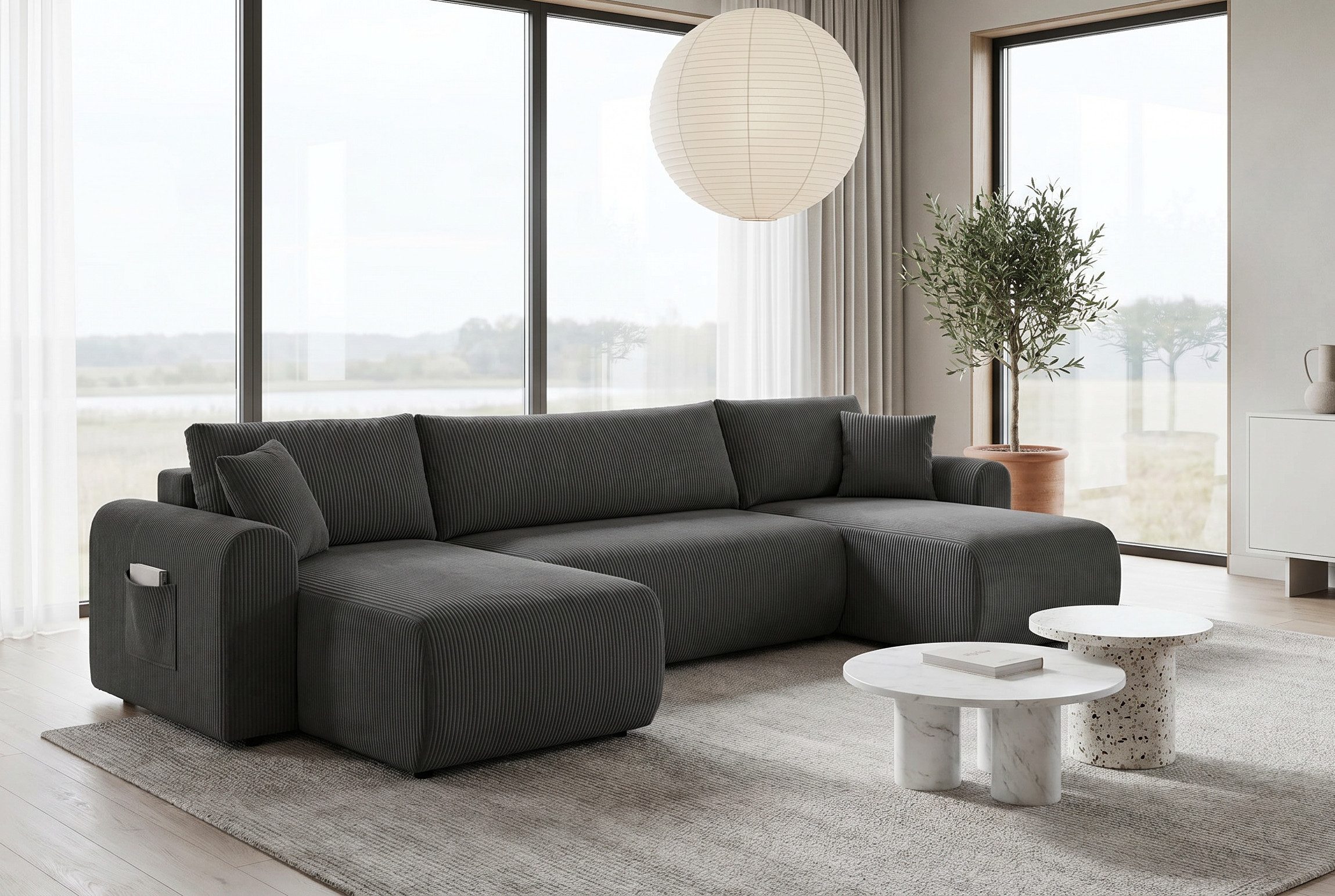 OTTO home Wohnlandschaft JONAA, U-Form, 311 cm Schlafsofa (133/270)-OTTO. Verlässliche Qualität, Tonnentaschen-Federkern, Bettkasten, Cord, Struktur