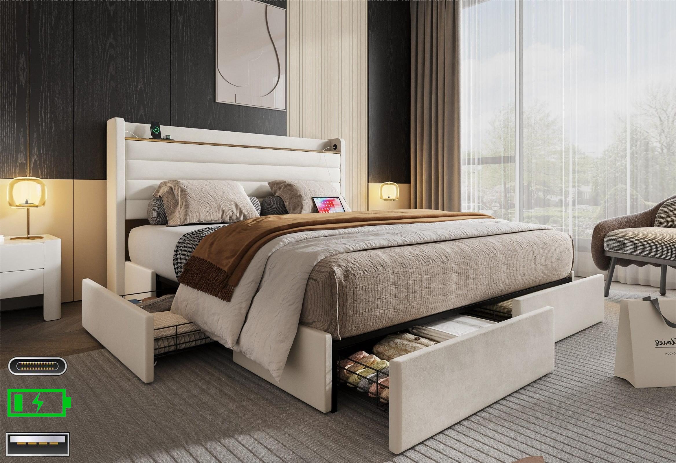 LVHOM Polsterbett 140x200cm/160x200cm Bettgestell, Doppelbett/Stauraumbett/ günstig online kaufen