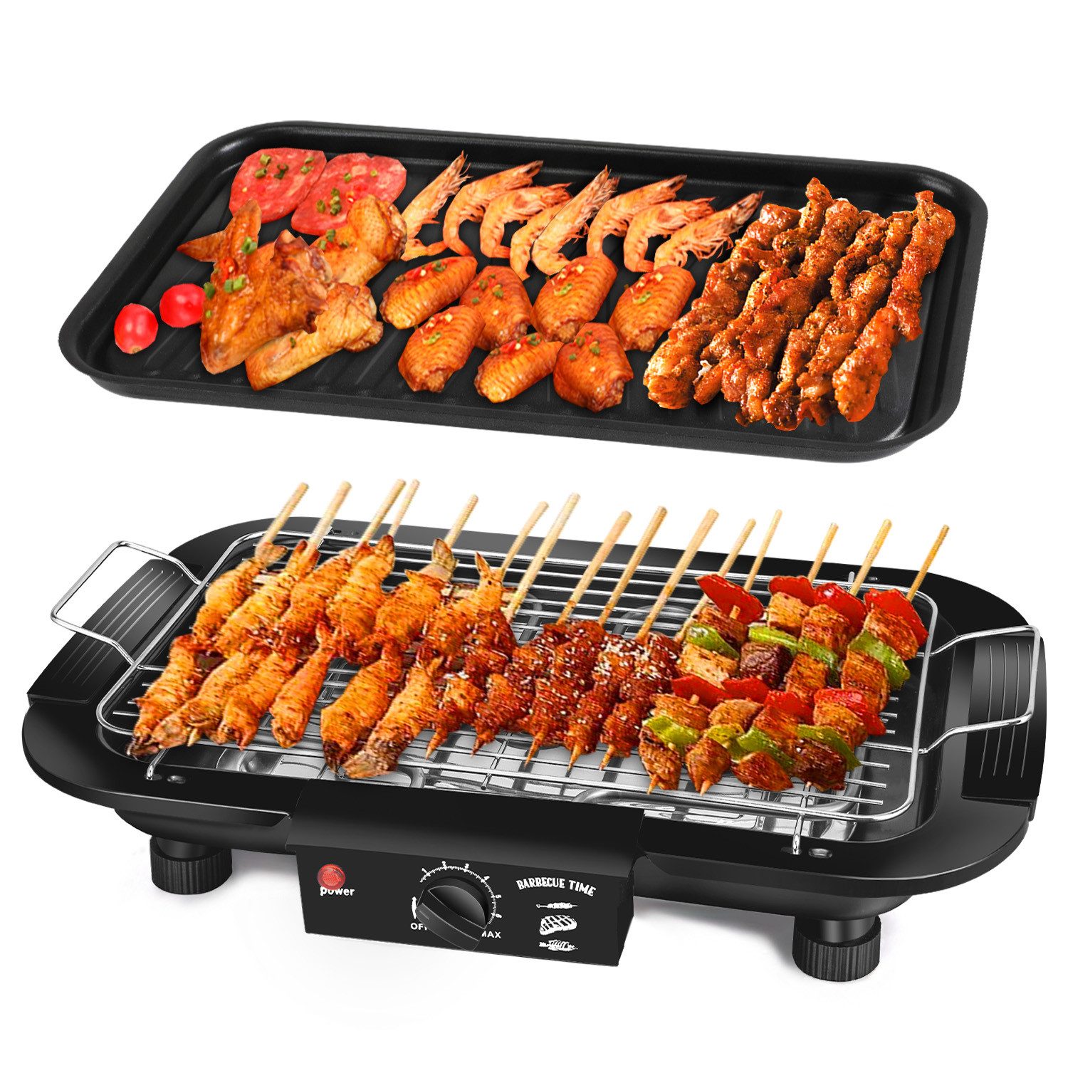 ibettertec Tischgrill Elektrischer Grill, Barbecue Elektrogrill,Tischgrill, 1600,00 W, 36 x 22cm Grillfläche, Auffangschale, regelbares Thermosta
