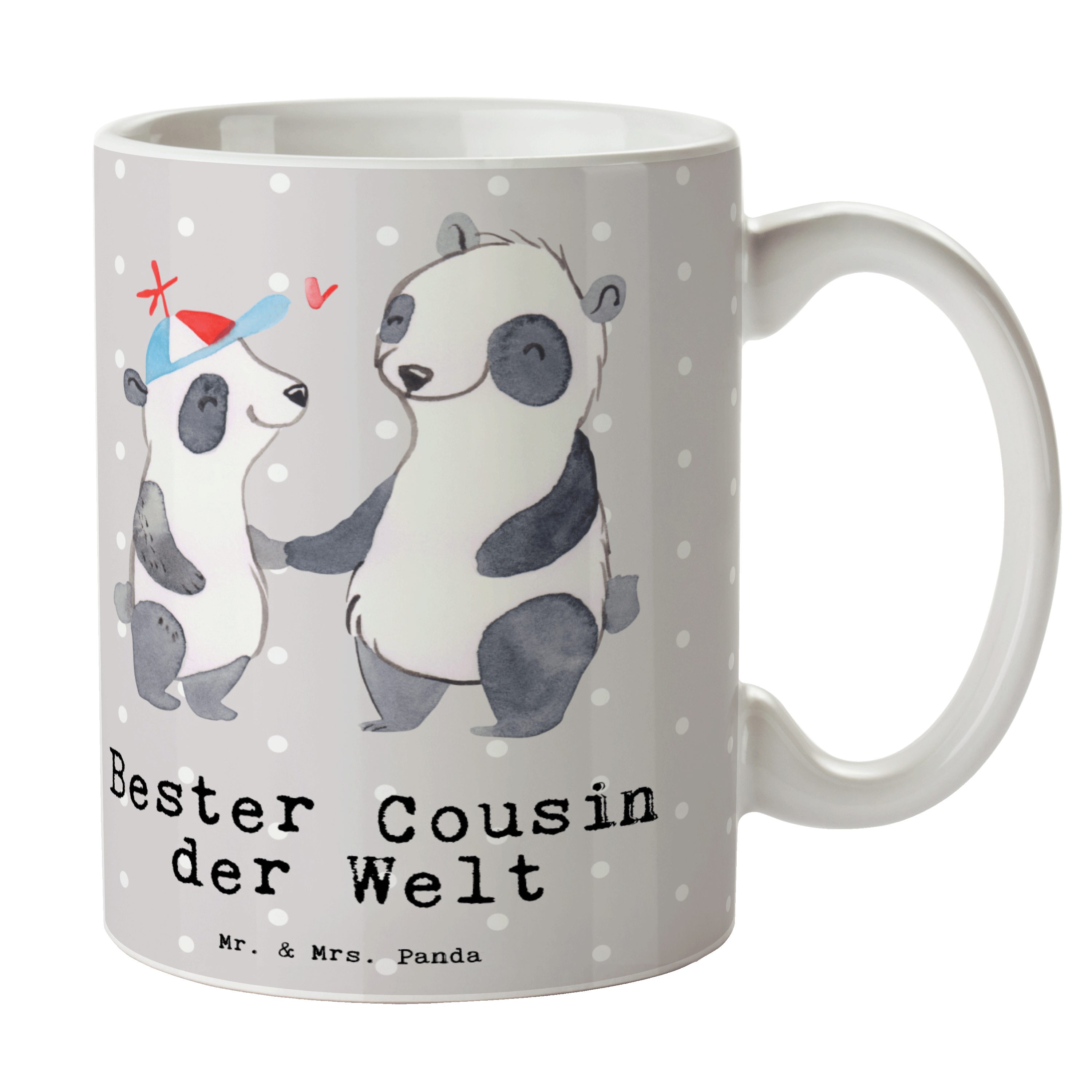 Mr. & Mrs. Panda Tasse Panda Bester Cousin der Welt - Grau Pastell - Geschenk, Vetter, Gebur, Keramik