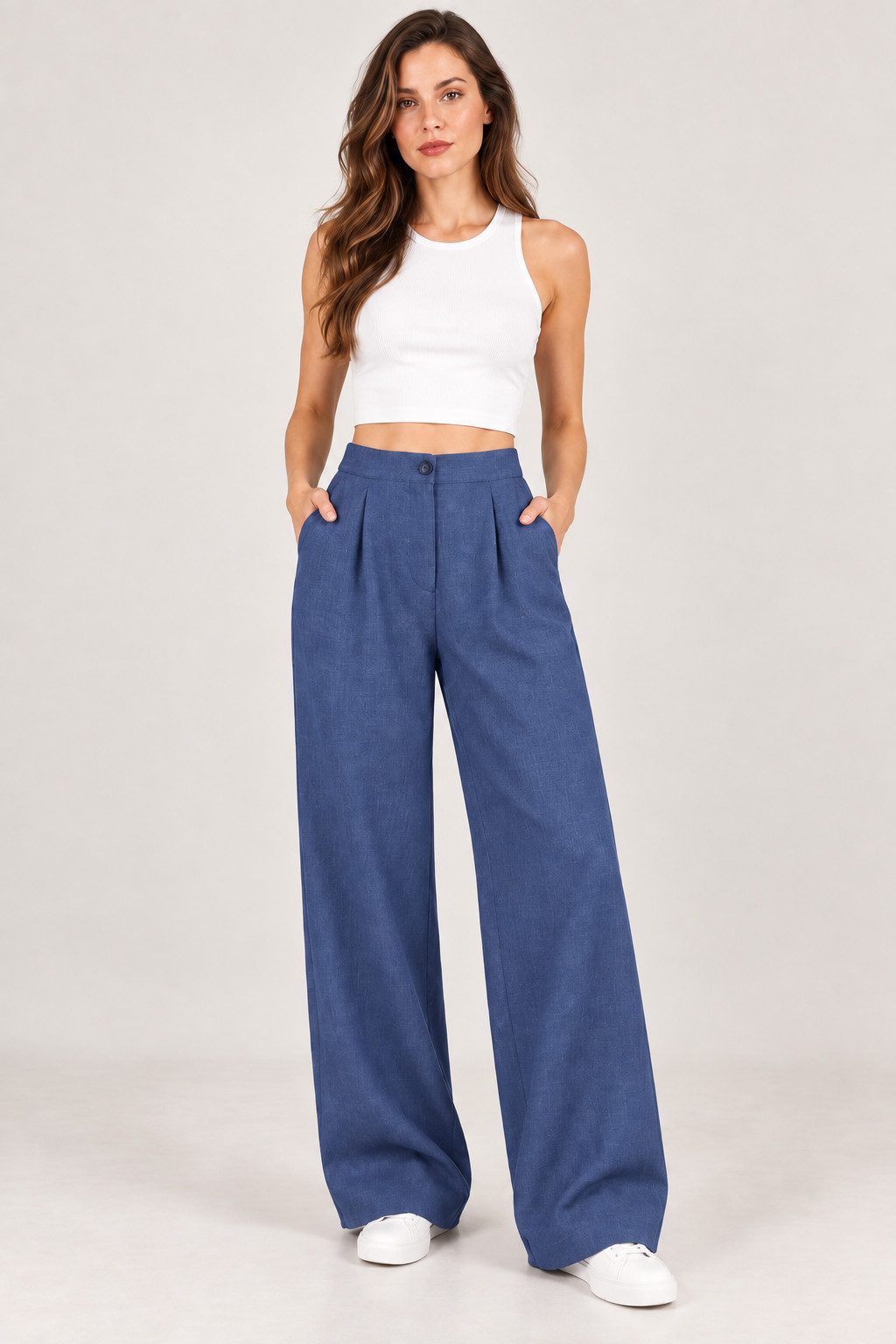 fashionshowcase Palazzohose Damen Stoffhose High Waist – elegante Bundfaltenhose mit weitem Bein