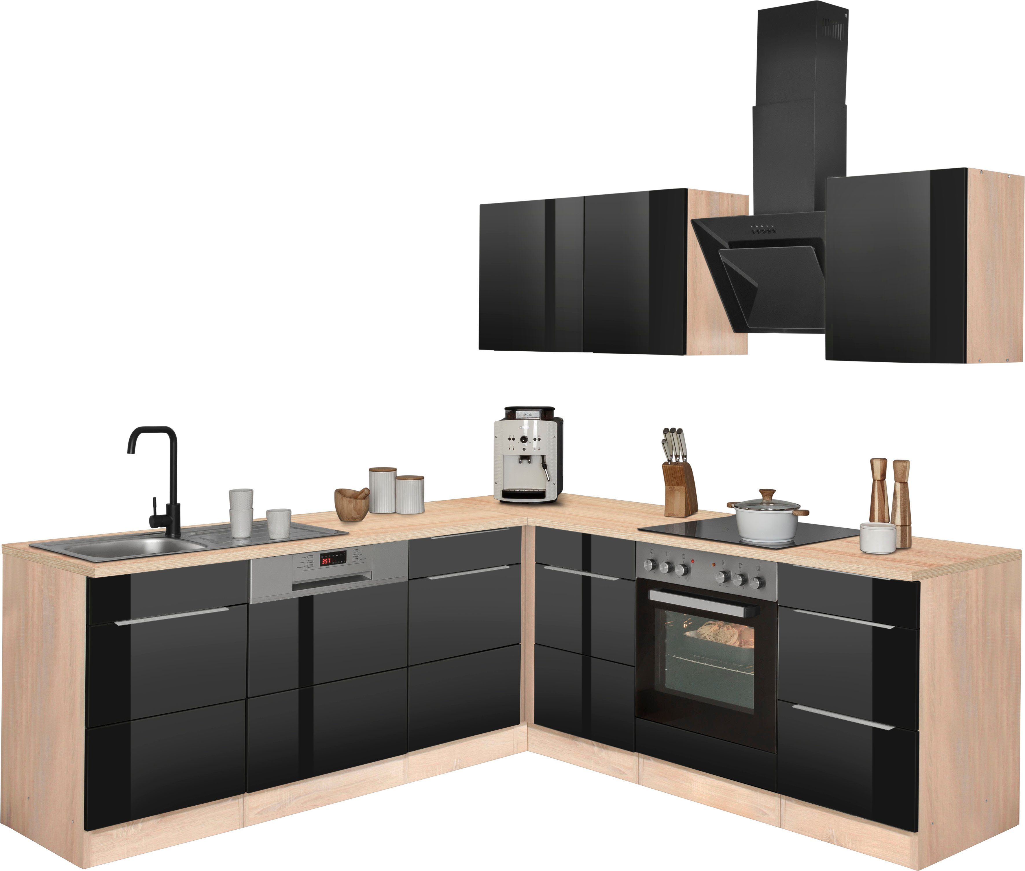 KOCHSTATION Winkelküche KS-Brindisi, Stellbreite 220/220 cm, wahlweise mit E-Geräten, mit MDF-Fronten