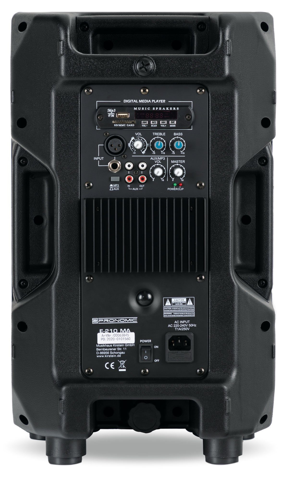 Pronomic E-210 MA - Aktive PA-Box Lautsprecher (Bluetooth, 100 W, USB/SD/MP3-Player - 2-Wege mit 10" Woofer und 1" Kompressions-Treiber)