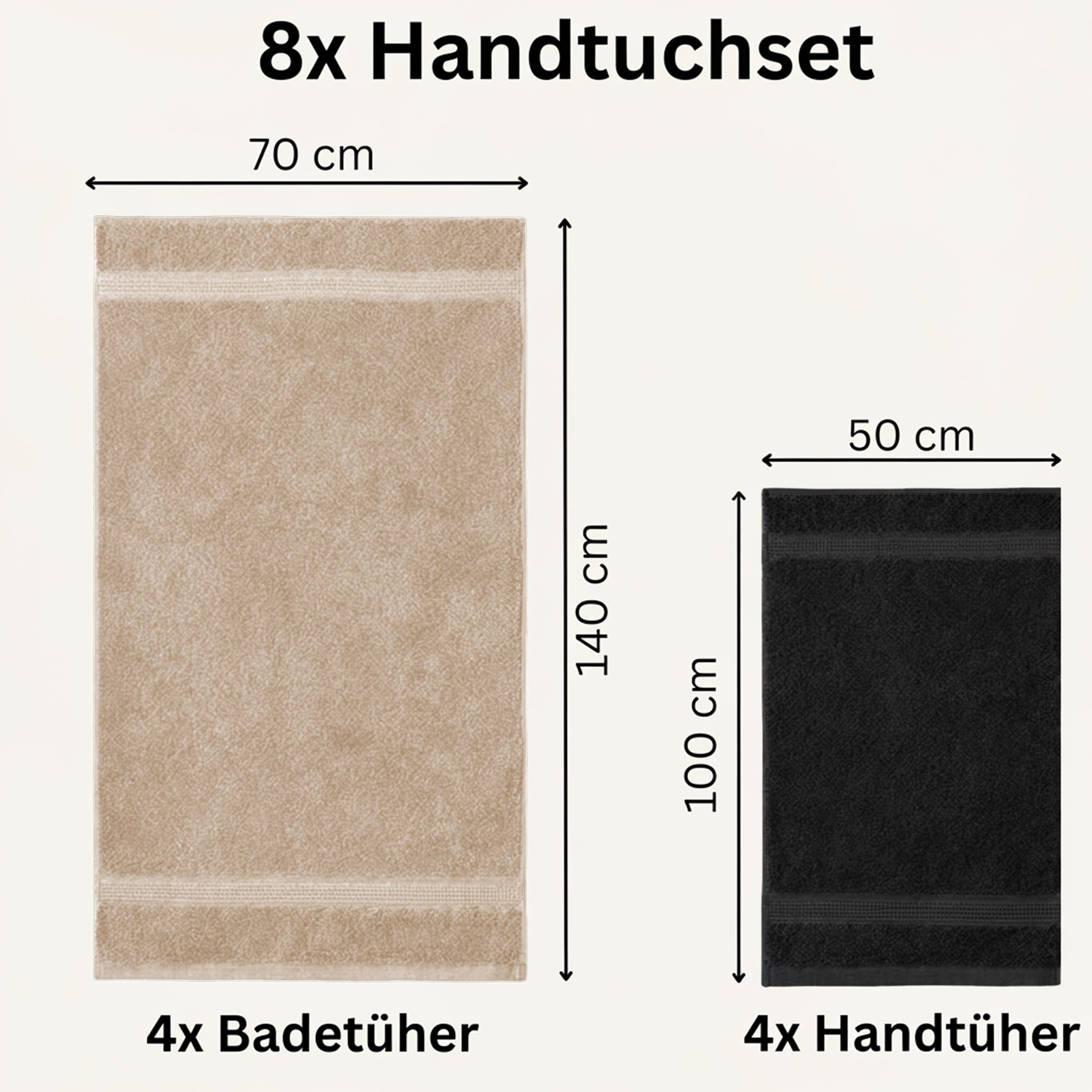 Komfortec Handtuch Set aus 100% Baumwolle, 4 Handtücher 50x100 cm und 4 Badetücher 70x140 cm, Frottee (Packung, 8-St), Duschtücher & Badehandtuch, Weich, Towel, Groß