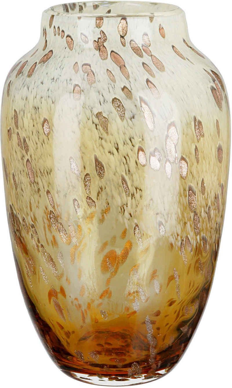 Casablanca by Gilde Tischvase Ambrosio, Dekovase (1 St), Vase aus Glas, mit Tupfen und goldfarbenem Glitter, Höhe ca. 29 cm