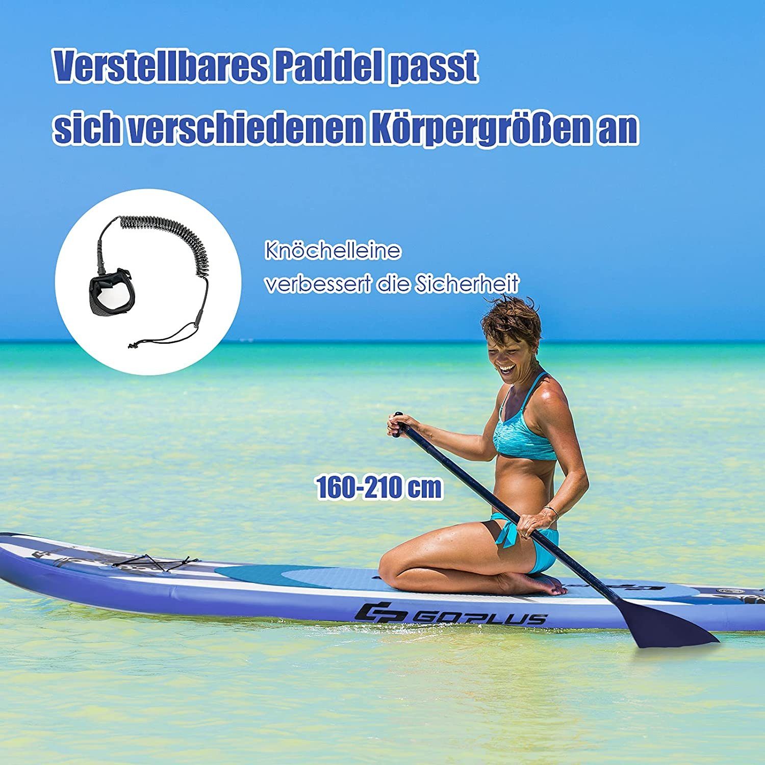 150 Board, bis kg Aufblasbare SUP-Board KOMFOTTEU Paddle blau Belastbar