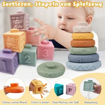 MDHAND Spielbausteine 5 in 1 Montessori Spielset, (Set, 1 St), Lebensmittelqualität Silikon Kordelzug Spielzeug
