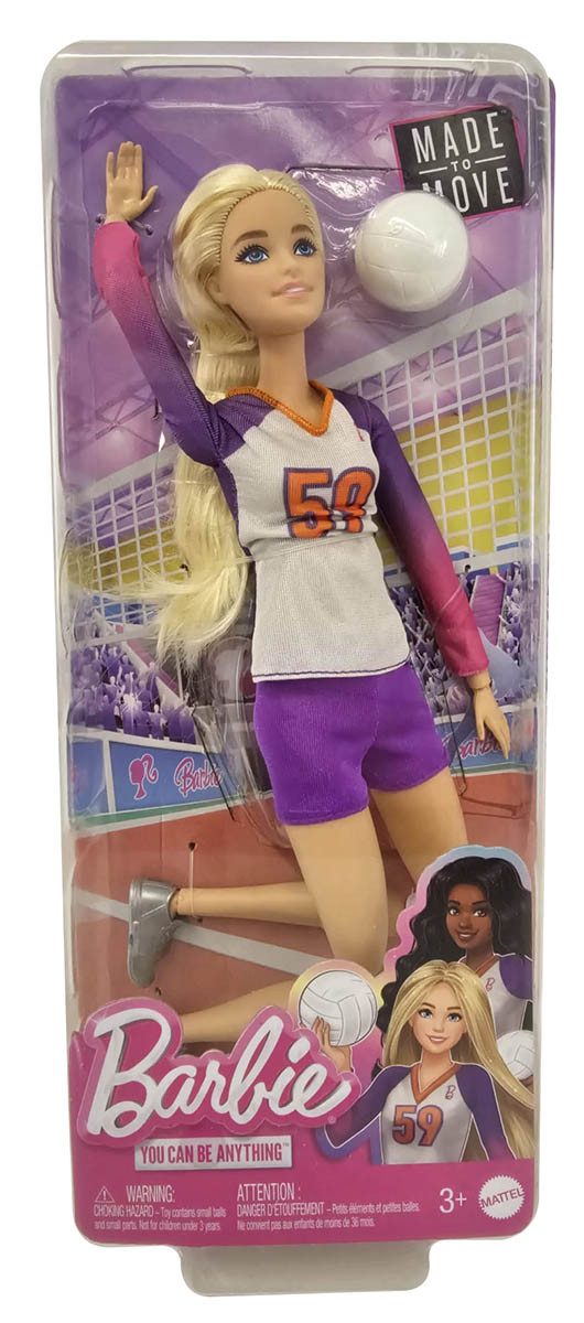 Barbie Stehpuppe Barbie Made to Move - Volleyballspielerin-Puppe mit Trikot und Ball -