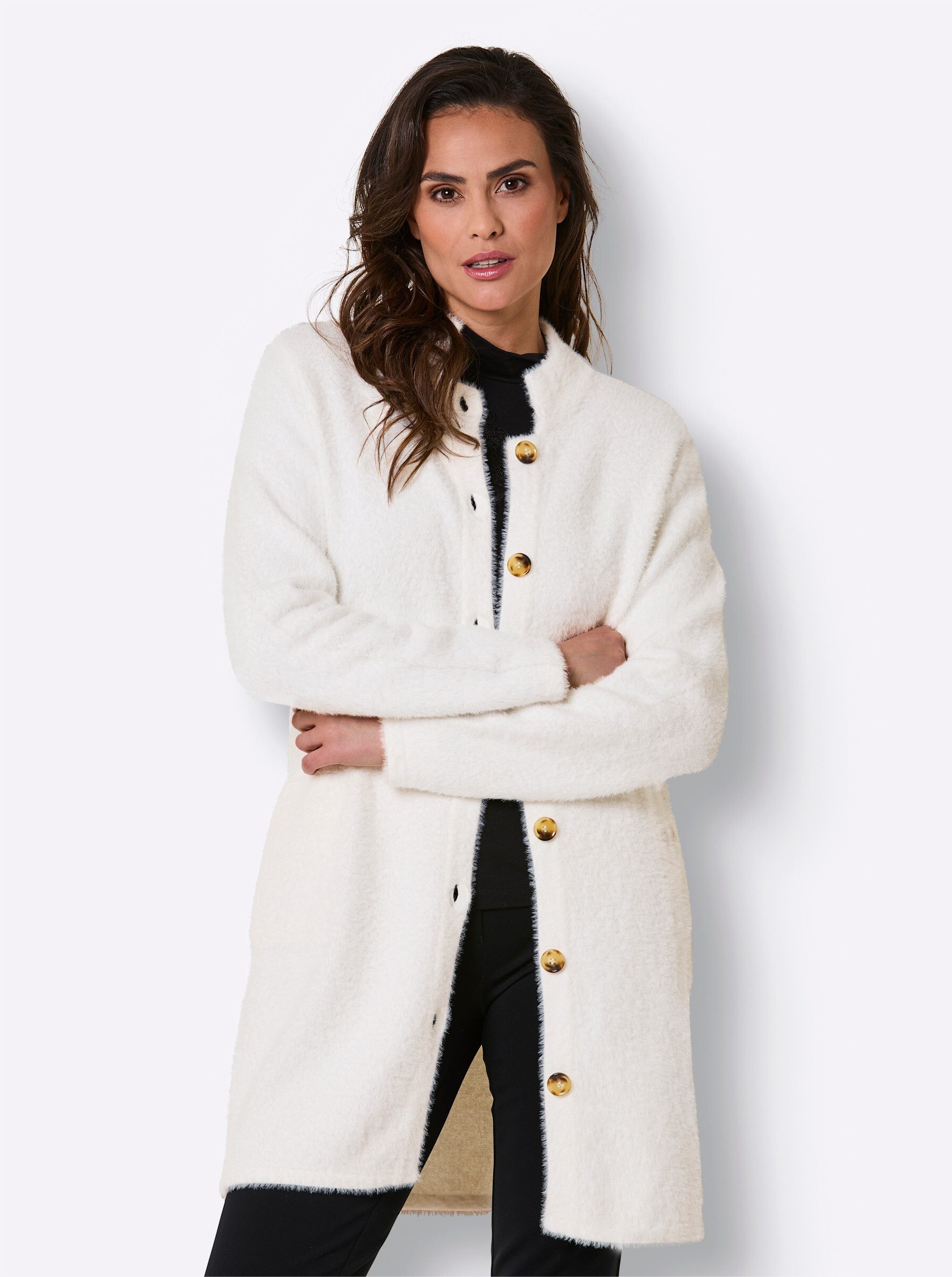 creation L Strickjacke Lyocell-Mix-Strickjacke Langarm Jacquard