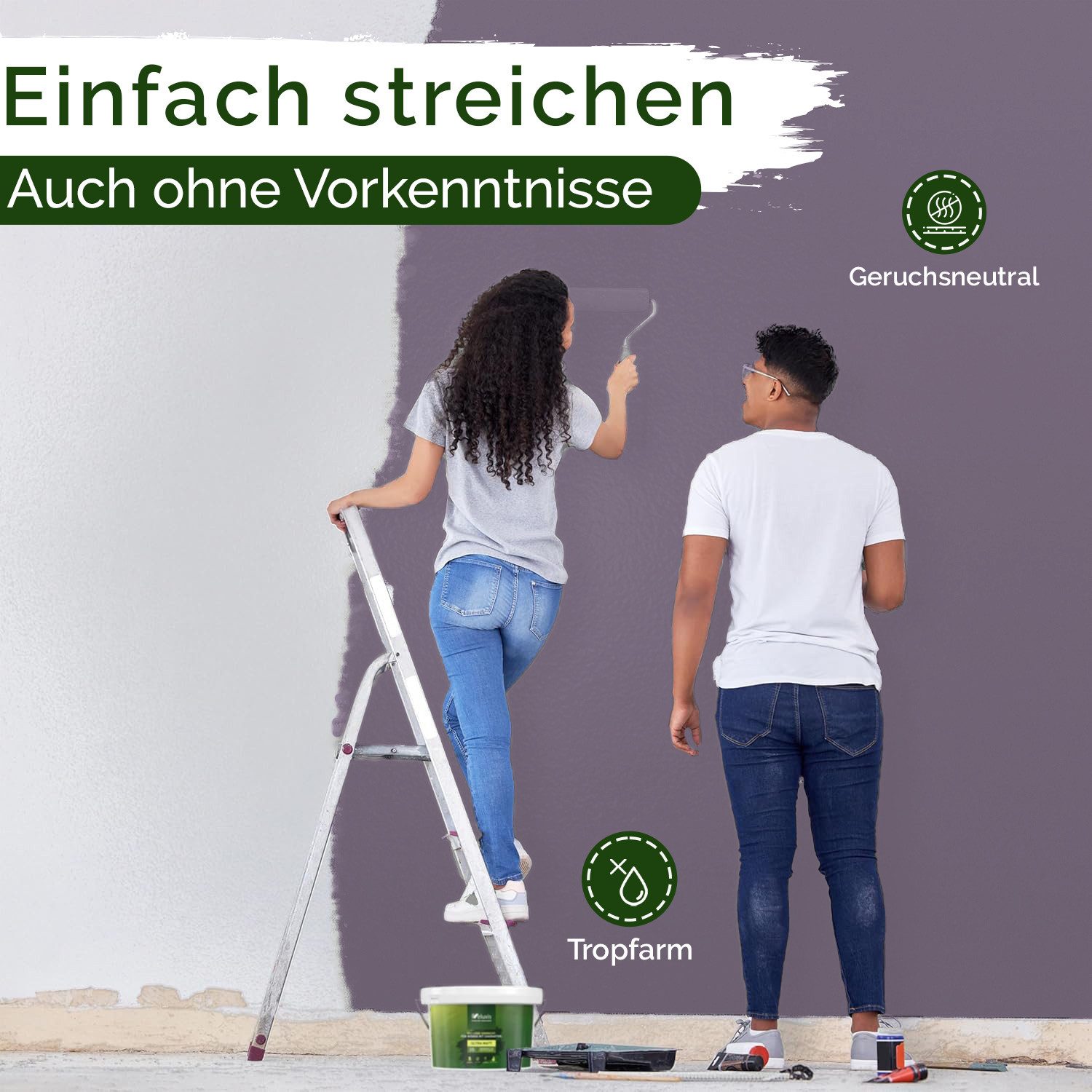 Veluxis Wandfarbe Veluxis® Wandfarbe Universal, Deckkraft-Klasse 1, Streifenfrei, tropfarm & VOC-frei